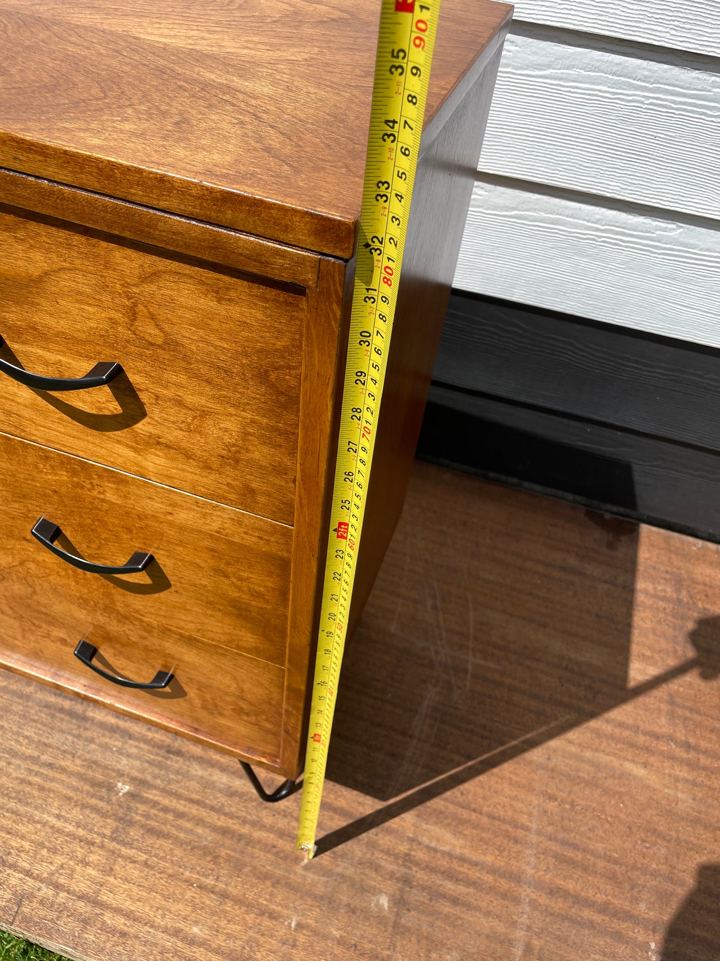 Mid-Century Modern Wood 3 Drawer Dresser on Hairpin Legs