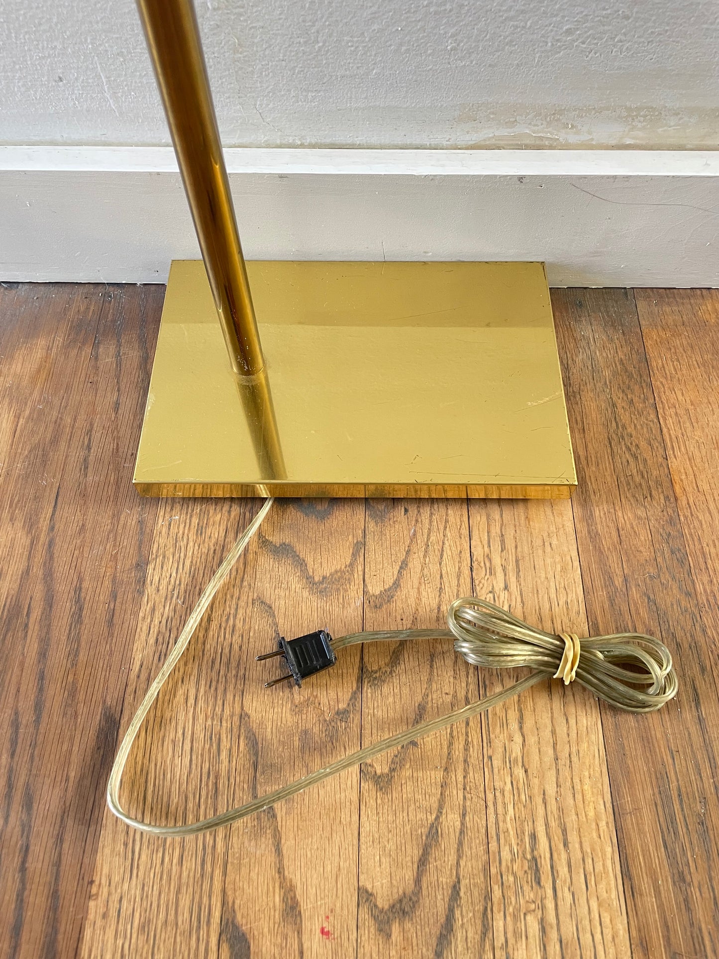 Late 20th Century Brass Library Floor Lamp With Milk Glass Shade