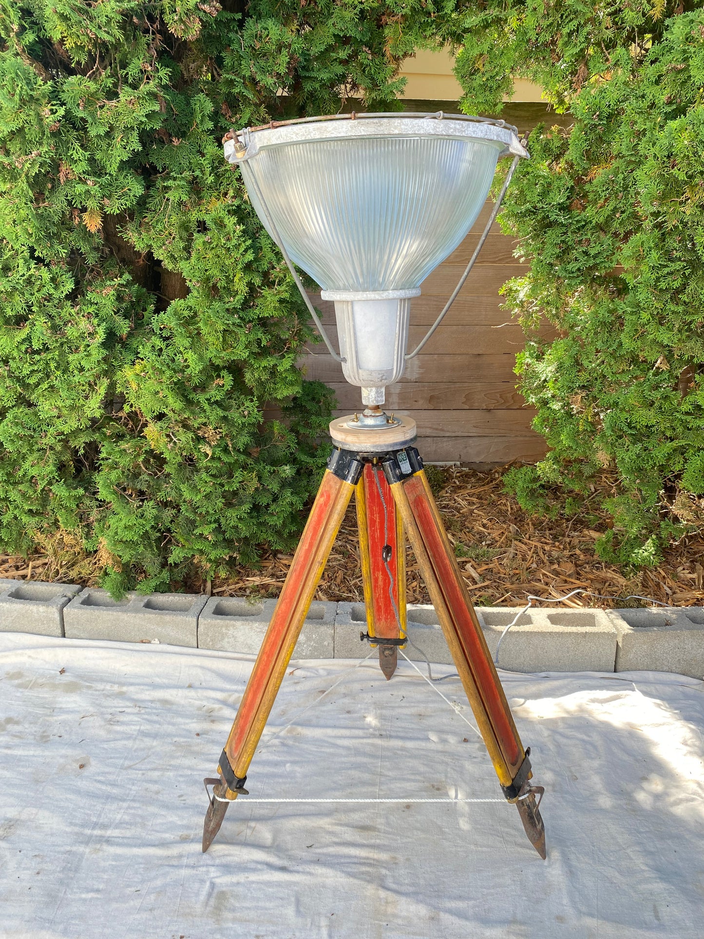 Vintage Holophane Glass Uplight Lamp on Keuffel & Esser Surveyor's Tripod