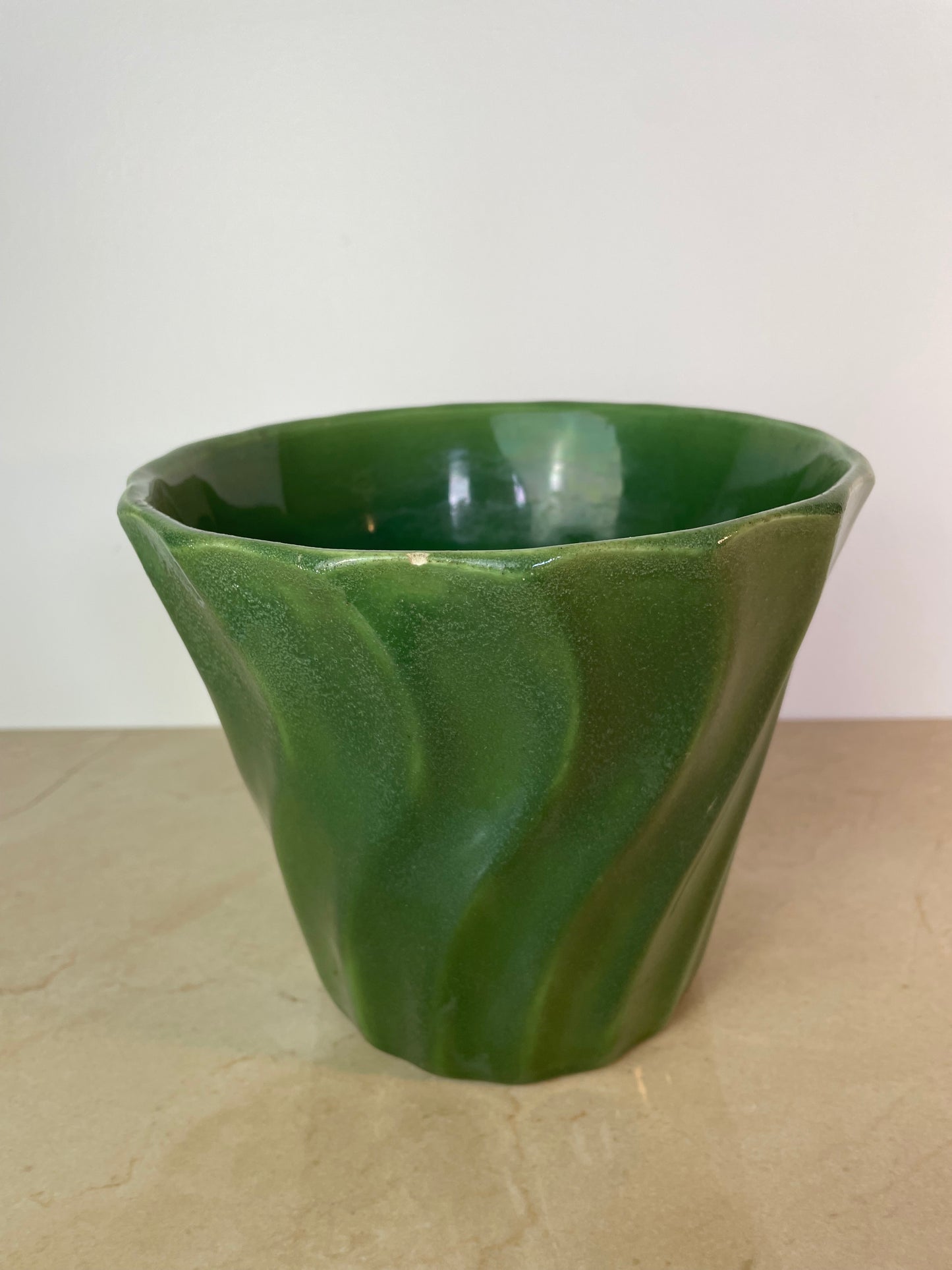 Vintage Bauer Pottery Swirl #6 Green Planter, Los Angeles