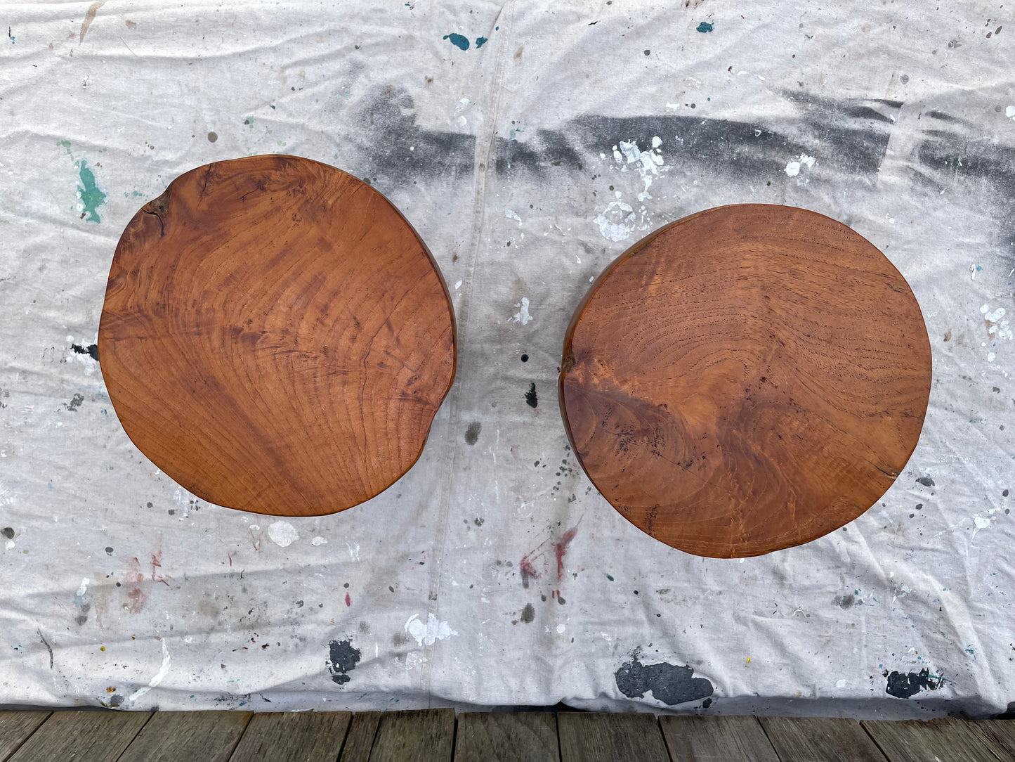 Mid 20th Century Rustic Solid Teak Wood Mushroom Tables - a Pair