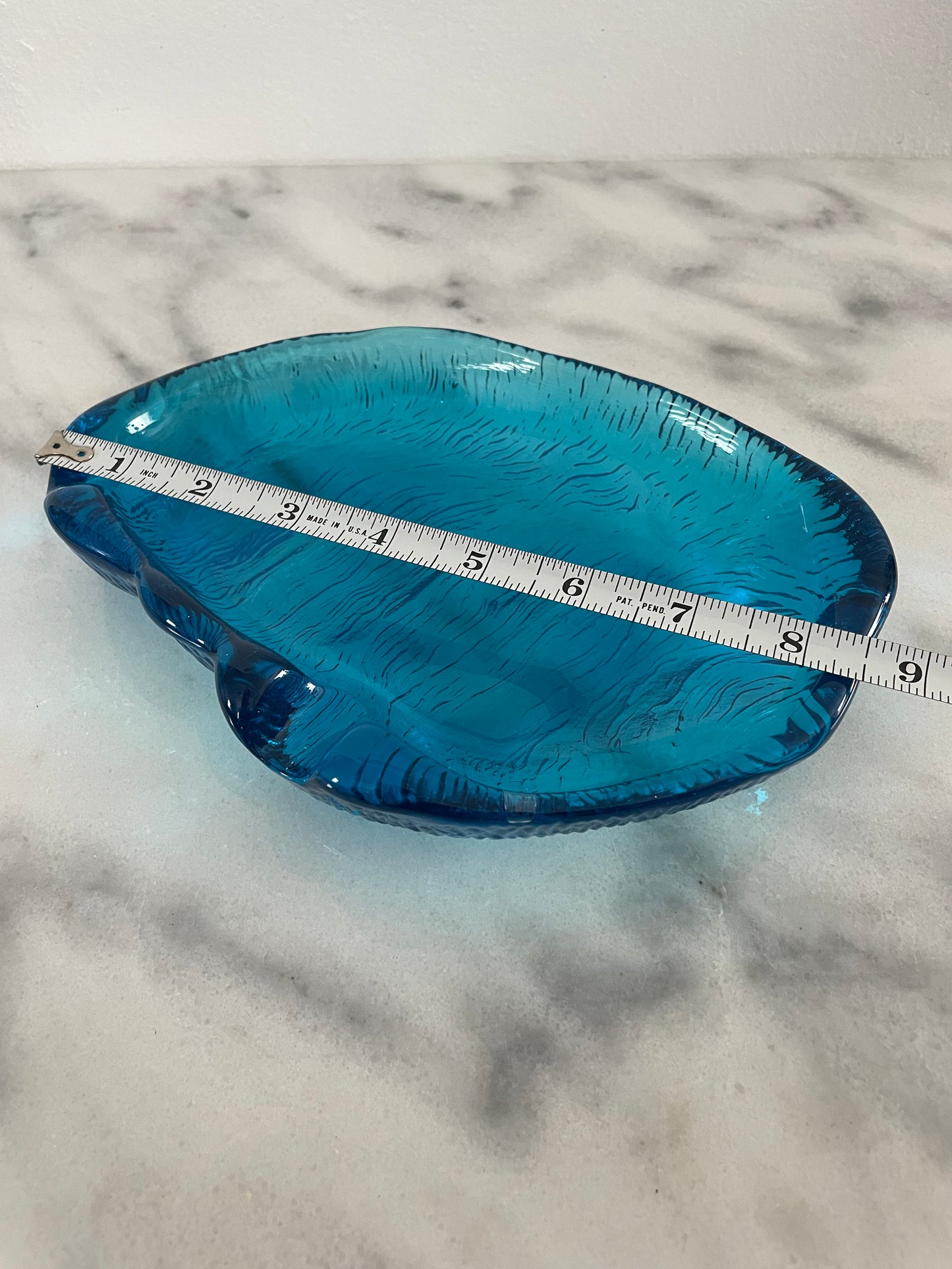 Mid-Century Blenko Sapphire Blue Amorphous Heavy Glass Tray Catchall