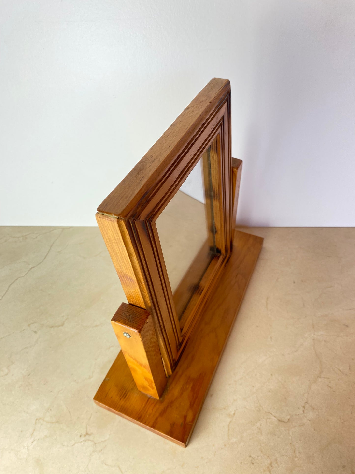 Vintage Handmade Carved Pine Tabletop Picture Frame on Stand, Rustic Folk Art Photo Display