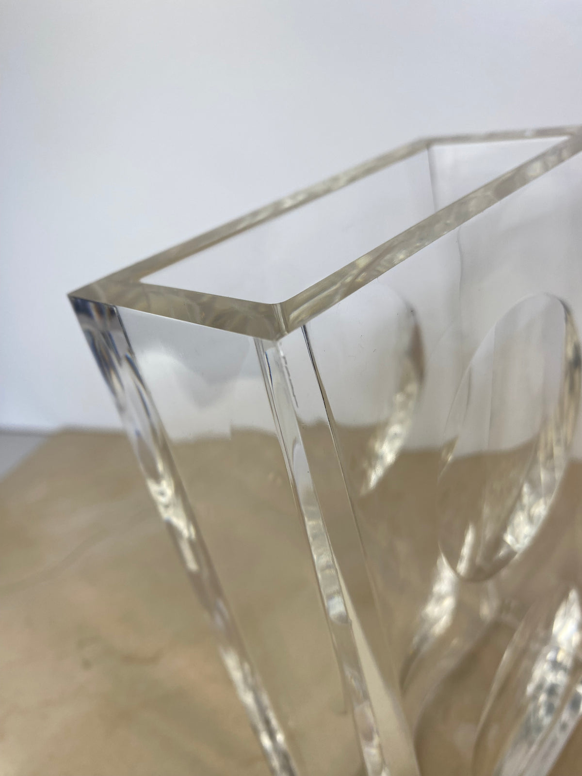 Vintage Guzzini Lucite Block Vase, Italian Space Age, Signed