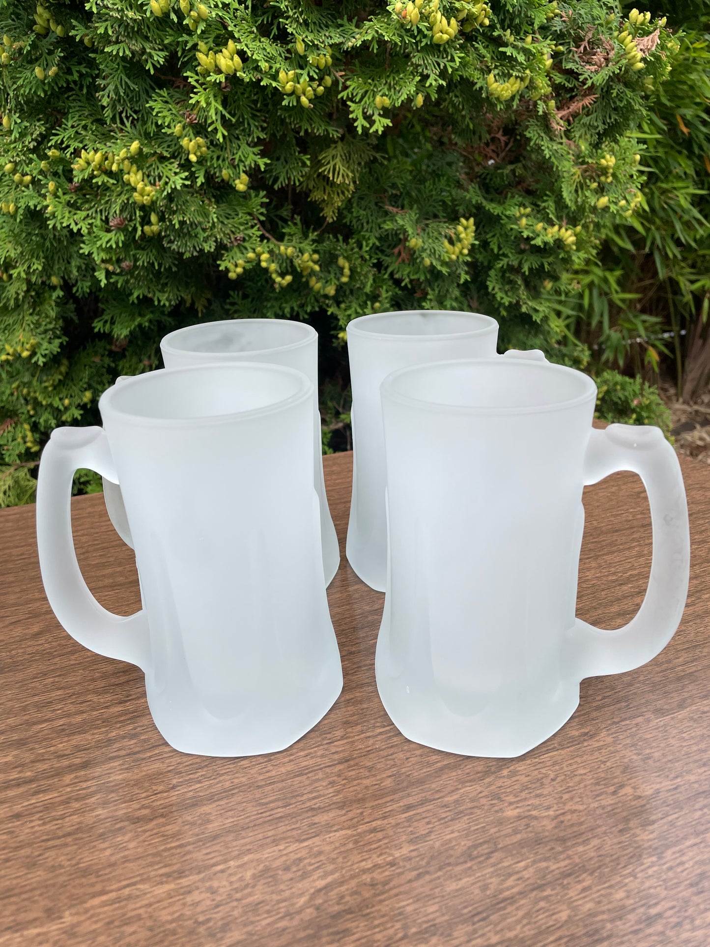 1970s Mid-Century Modern Frosted Sculpted Glass Pitcher & Mugs - Set of 5