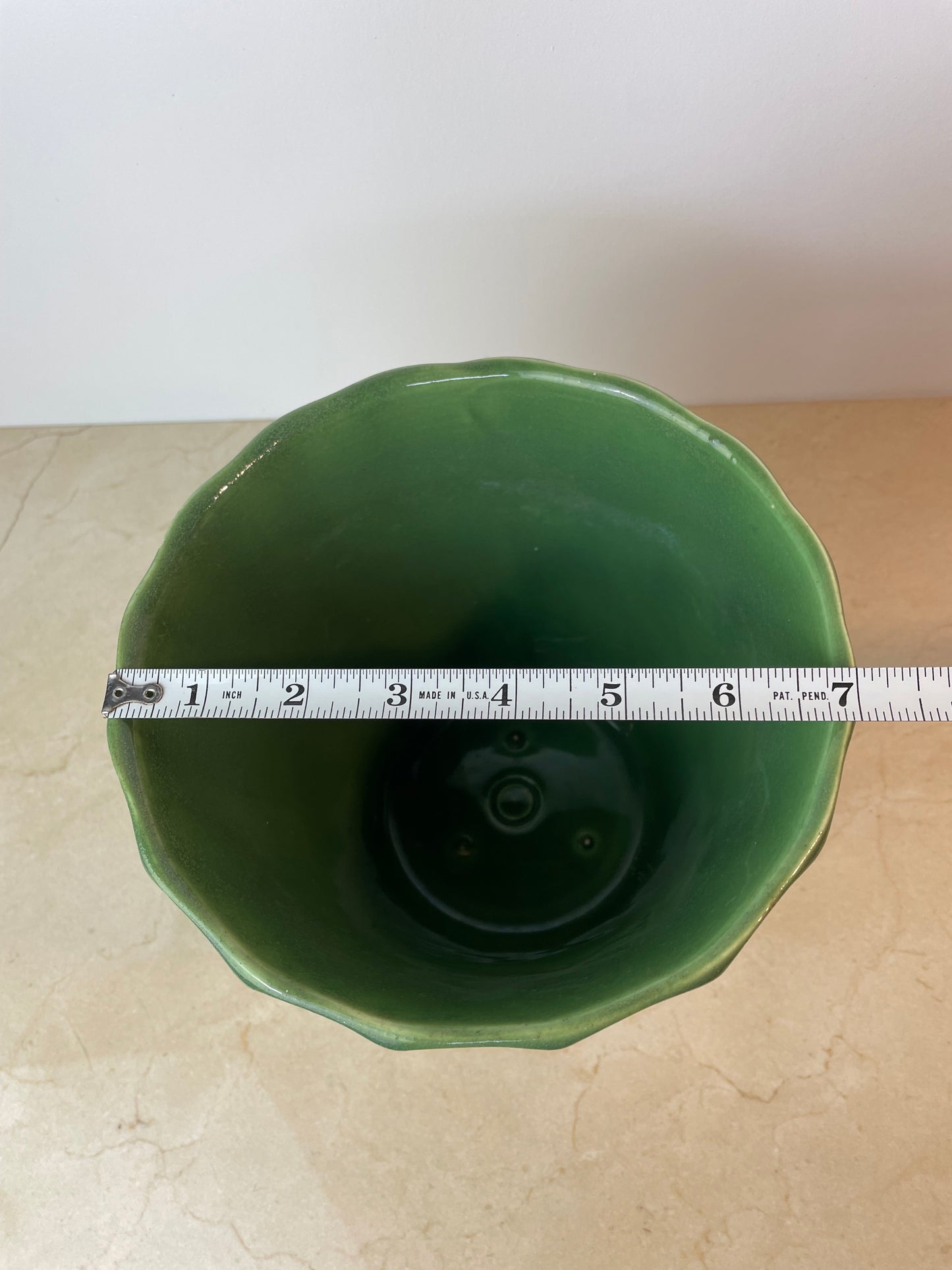 Vintage Bauer Pottery Swirl #6 Green Planter, Los Angeles