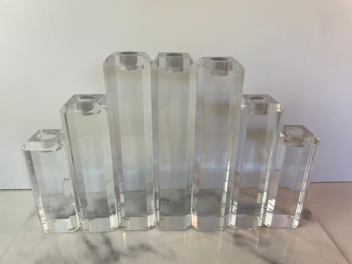 Mid 20th Century Ritts Astrolite of Los Angeles Vintage Modernist Lucite Candle Holders- Set of 7