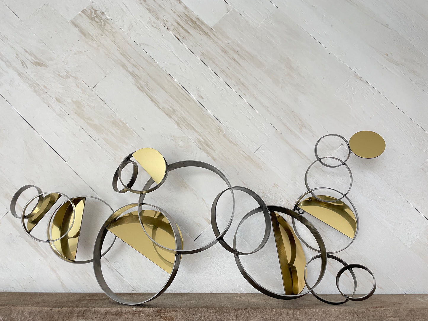 1990 Signed C. Jeré 'Floating Rings' 35" Metal Wall Sculpture, Mid-Century Modern