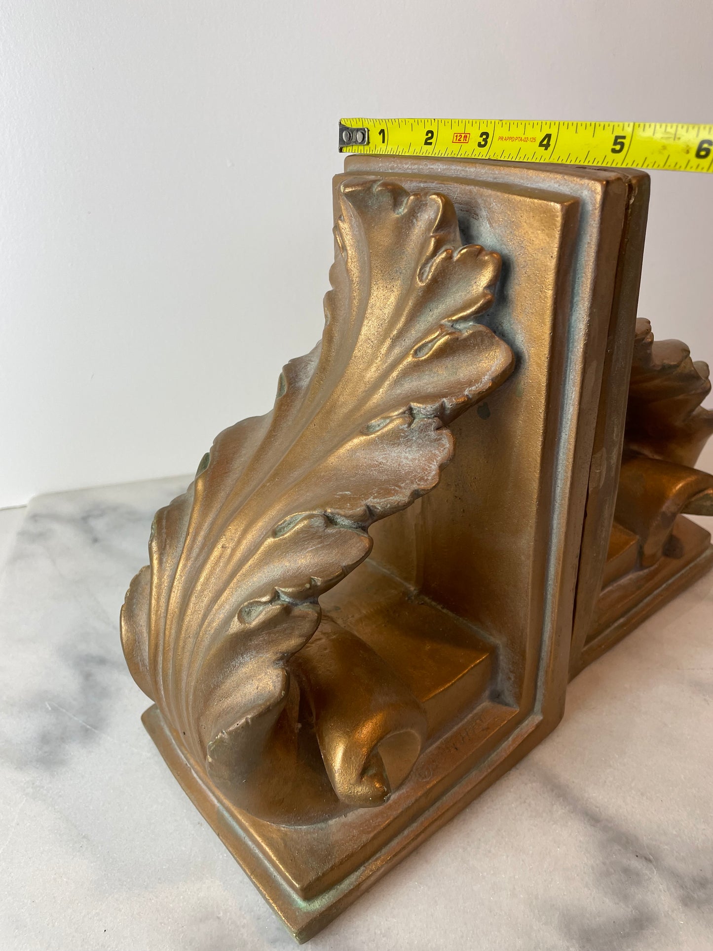 1991 Brushed Gold Plaster Acanthus Leaf Scroll Cornice Wall Sconces or Bookends