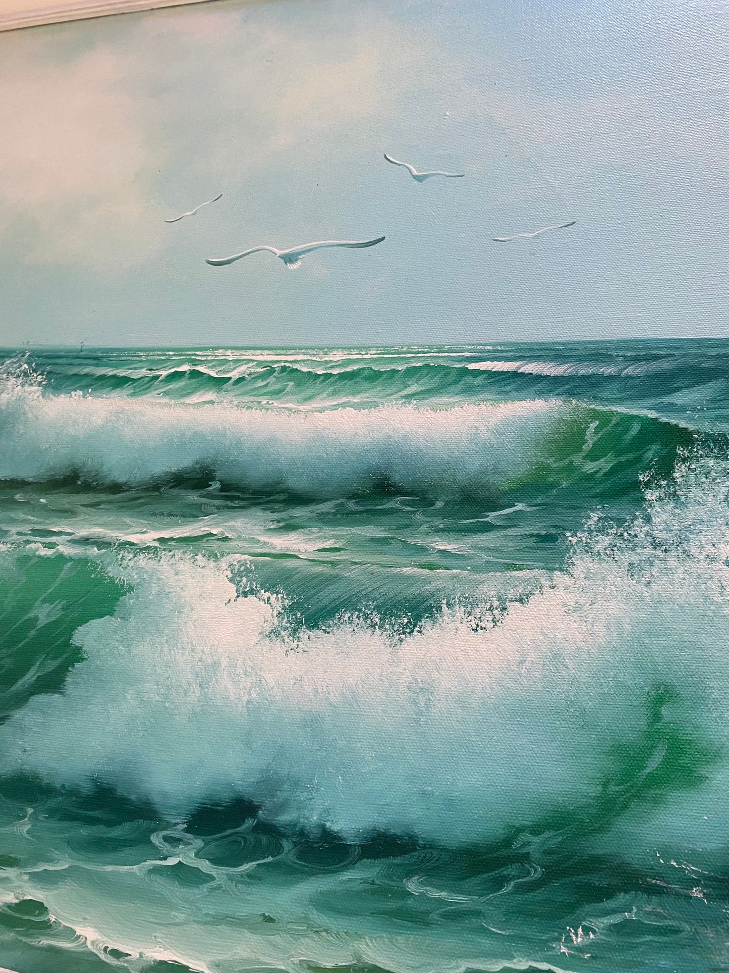 Vintage Signed Y. Keller Seascape Oil Painting, Framed Crashing Waves