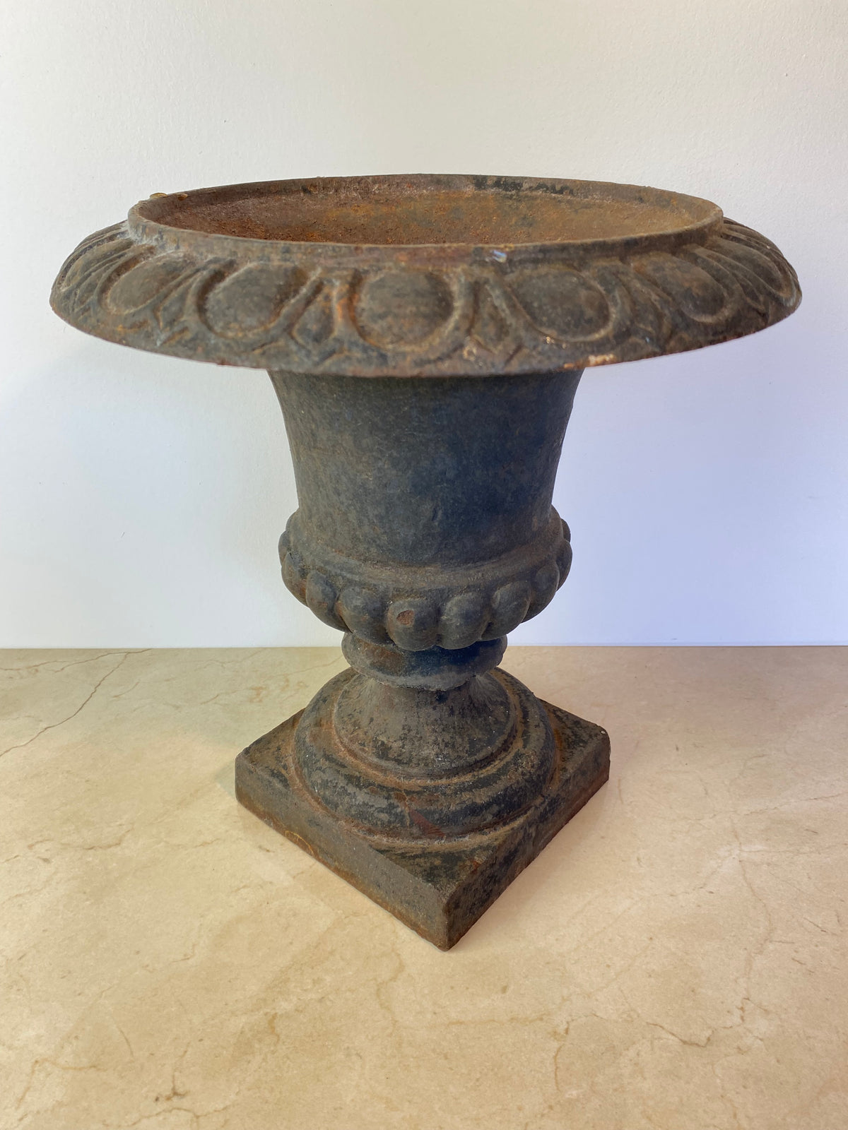 Antique Cast Iron Campana Garden Urn, Egg-and-Dart Rim