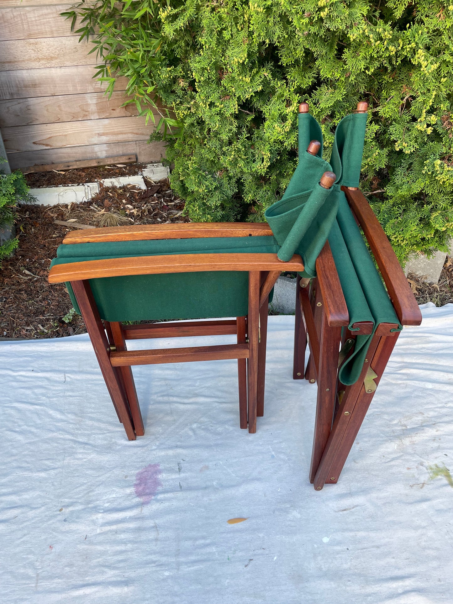 Vintage Hunter Green Teak Folding Directors Chair - Set of 2