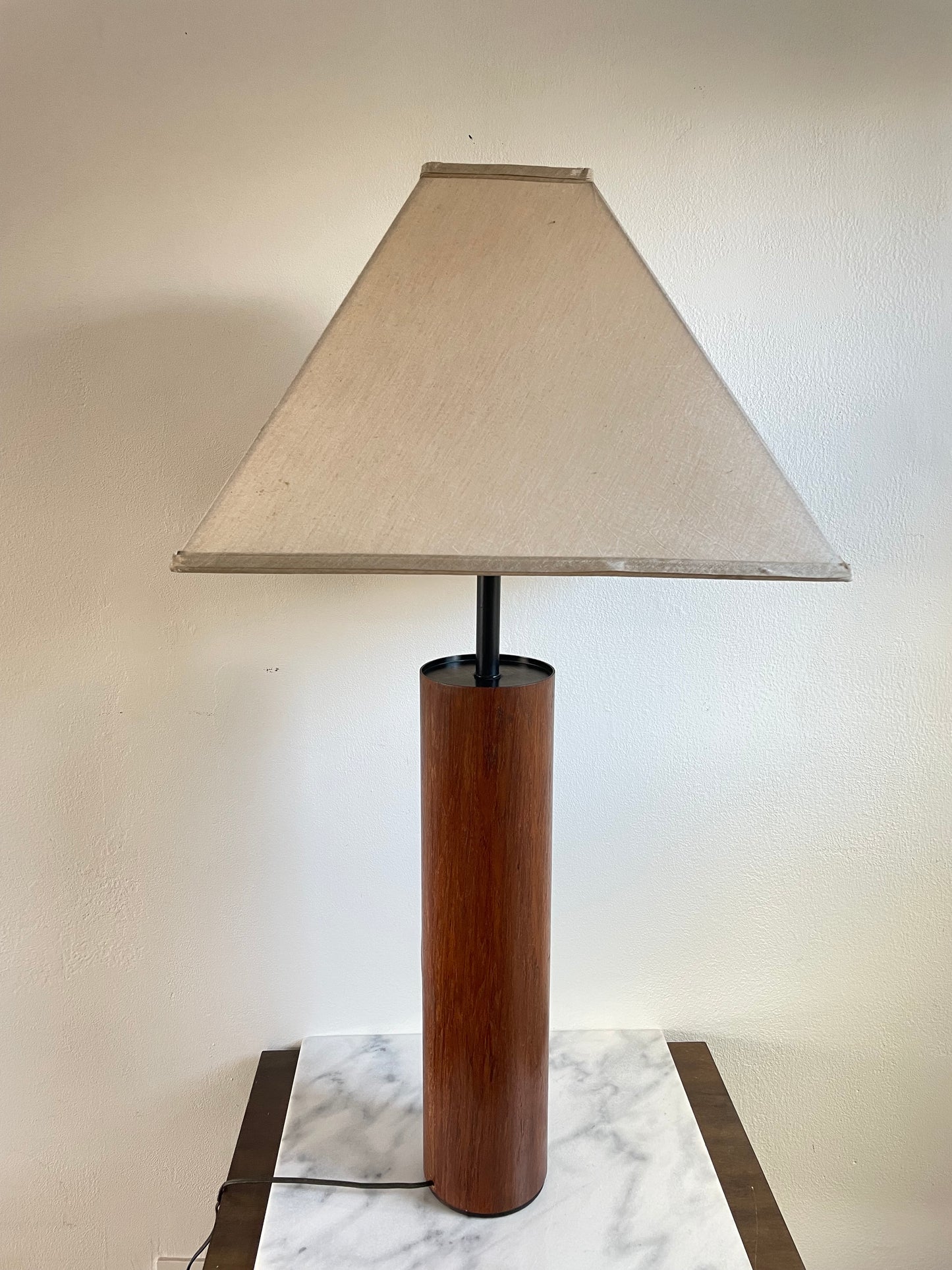 Mid 20th Century Minimalist Modern Walnut Cylinder Table Lamp