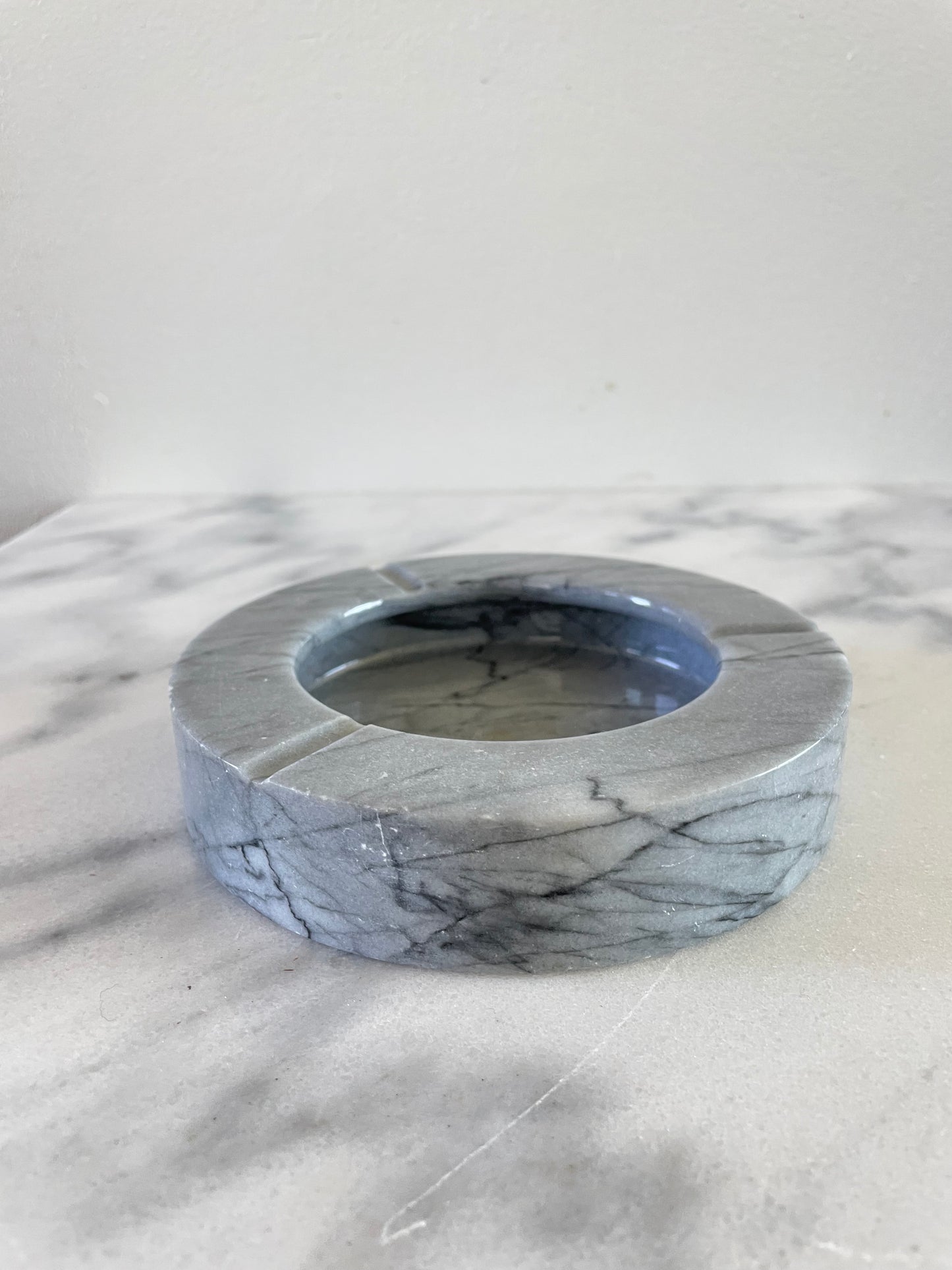 Vintage Modernist Light Gray Marble Cylinder Catchall/Ashtray