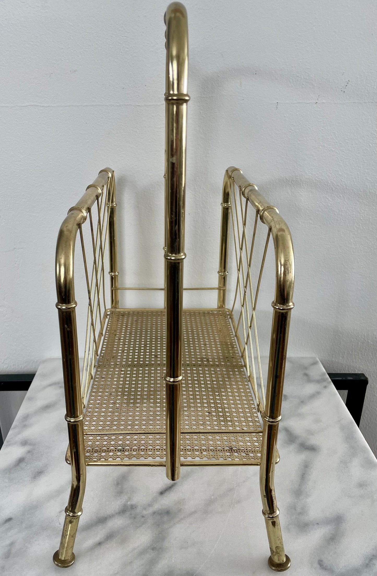 Mid 20th Century Hollywood Regency Brass Bamboo Magazine Rack