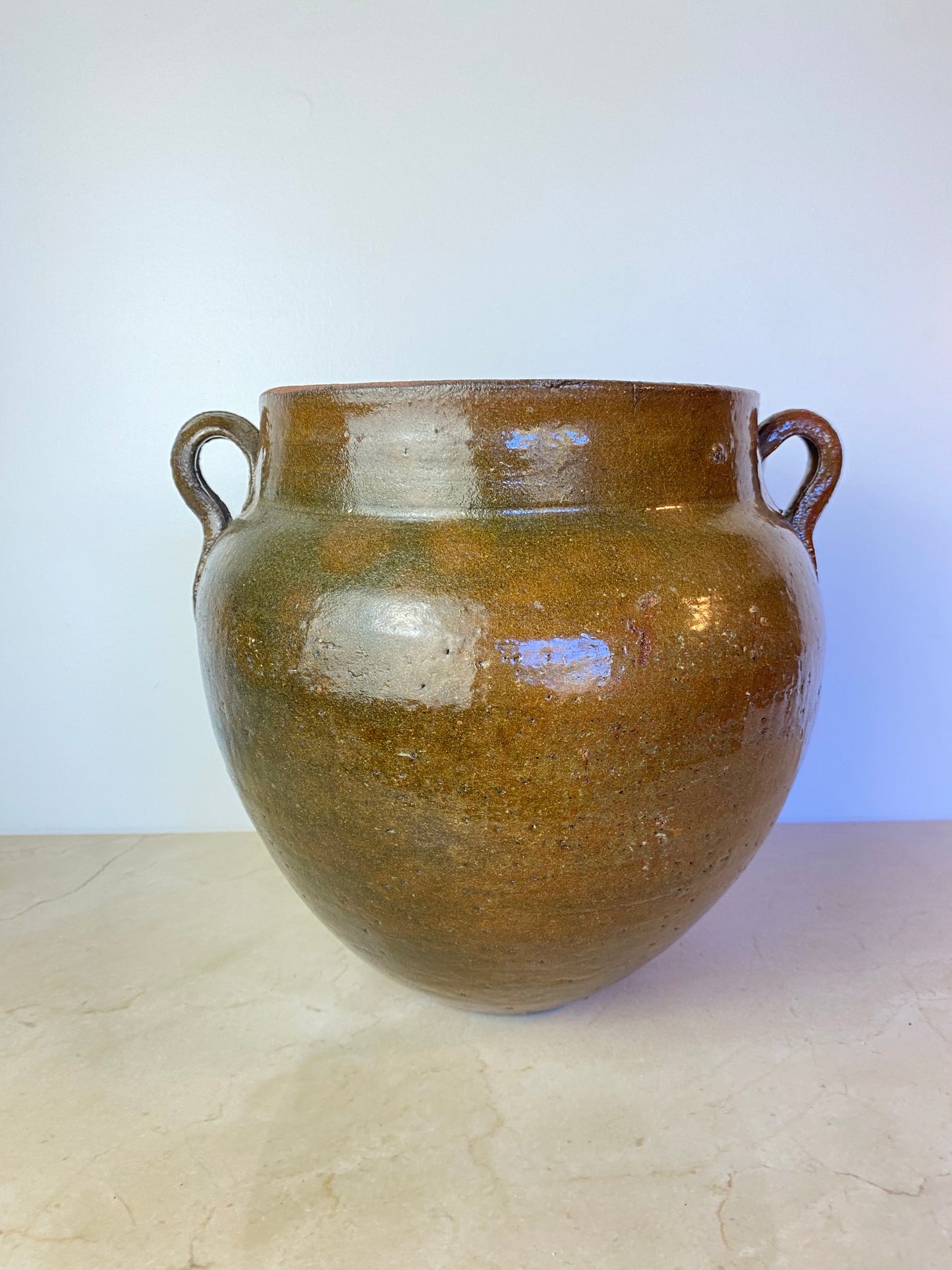 Antique French Glazed Terracotta Confit Pot, Southwest France