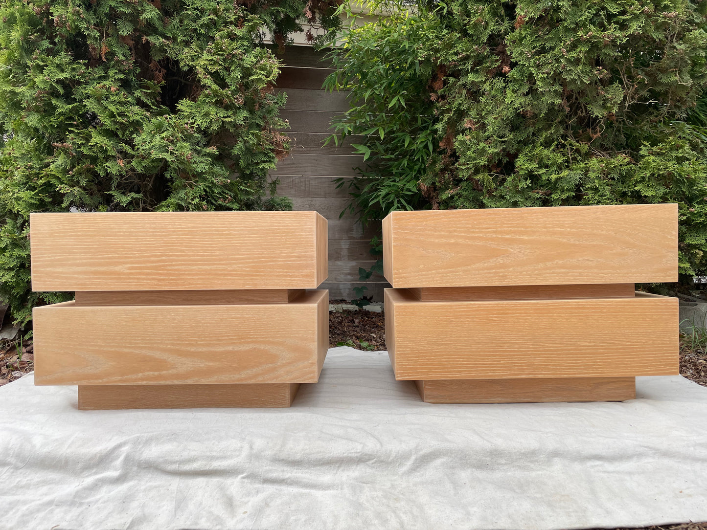 Vintage Modern Stacked Box Lawson Fenning Nightstands in White Oak - Pair