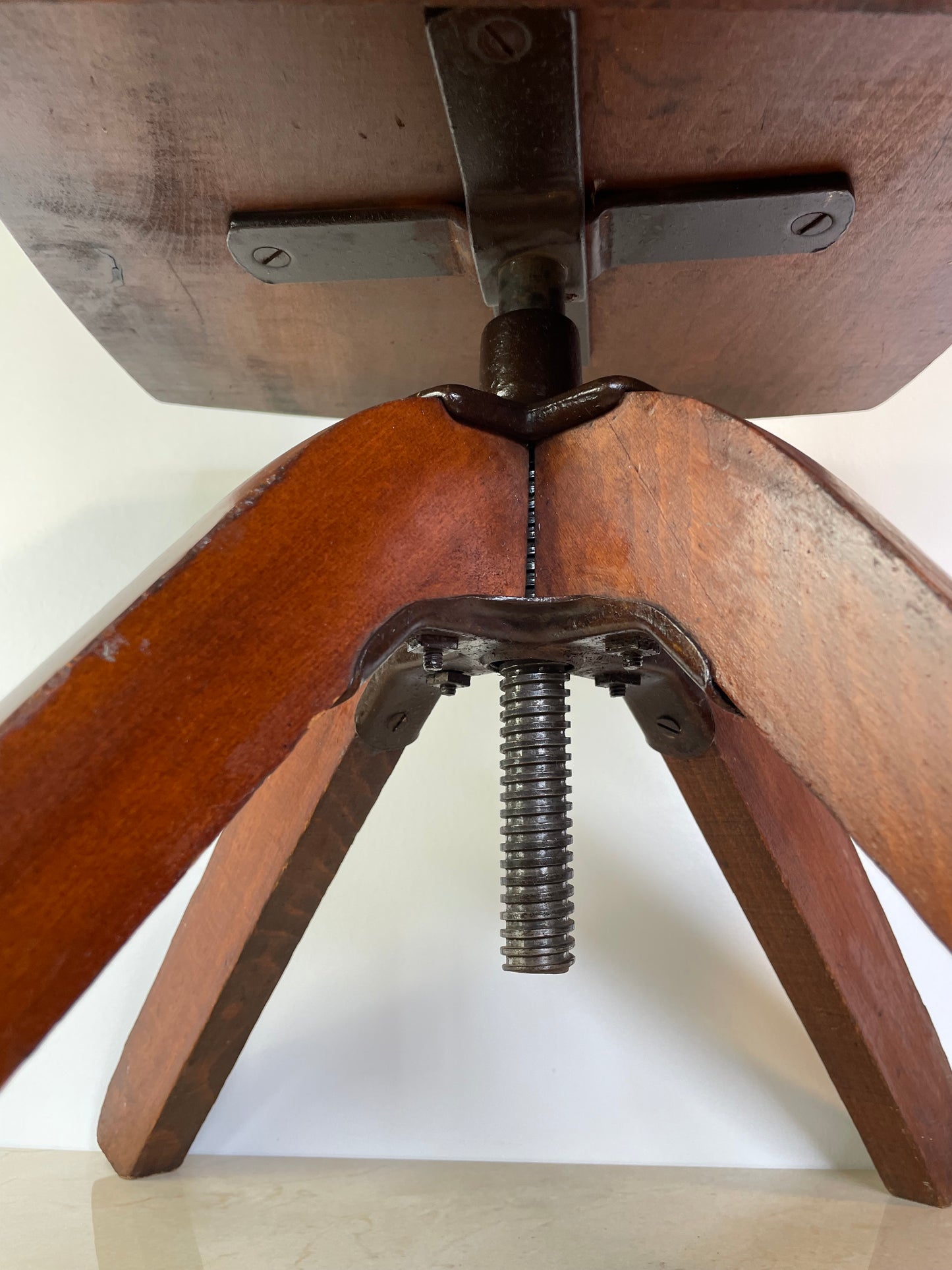 Vintage Rustic Industrial Swivel Child's Chair, Hardwood & Cast Iron School Chair
