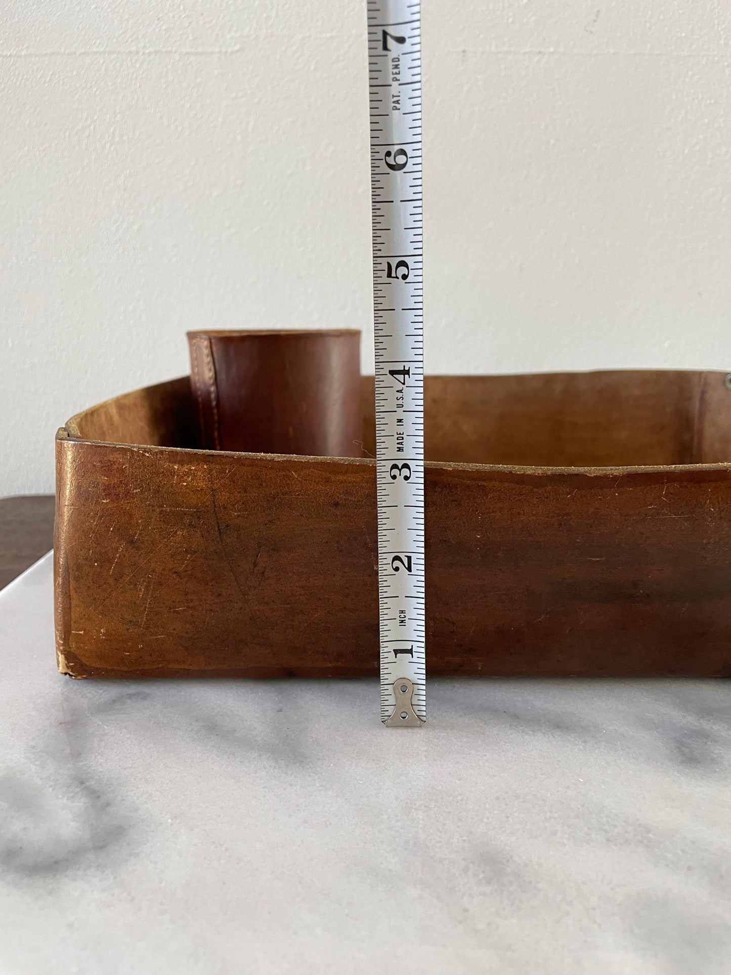 Vintage Cognac Distressed Leather Desk Accessories - Paper Tray & Pencil Cup- 2 Pieces