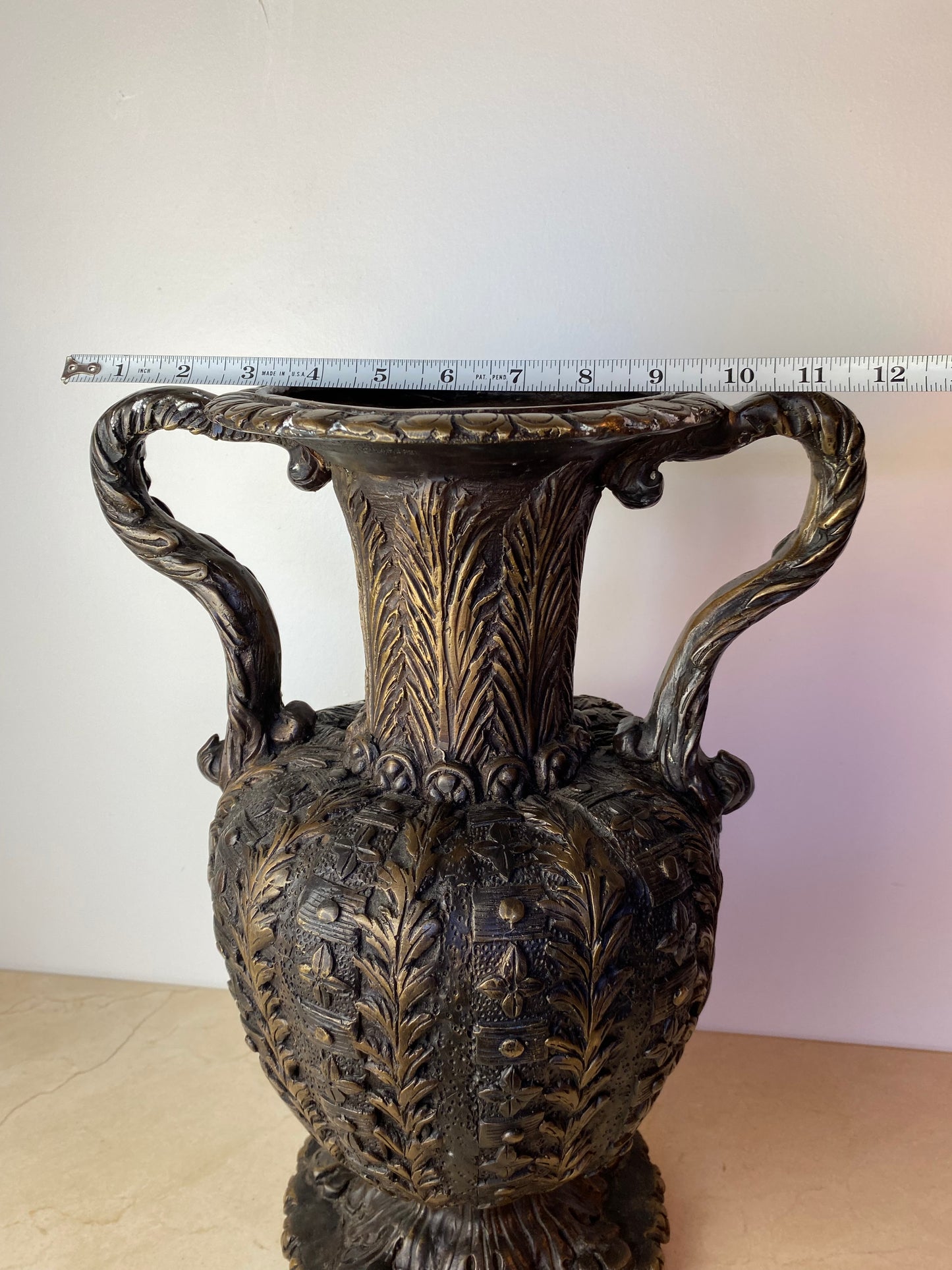 Large Italian Baroque-Style Bronze/Brass Urn With Serpent Handles