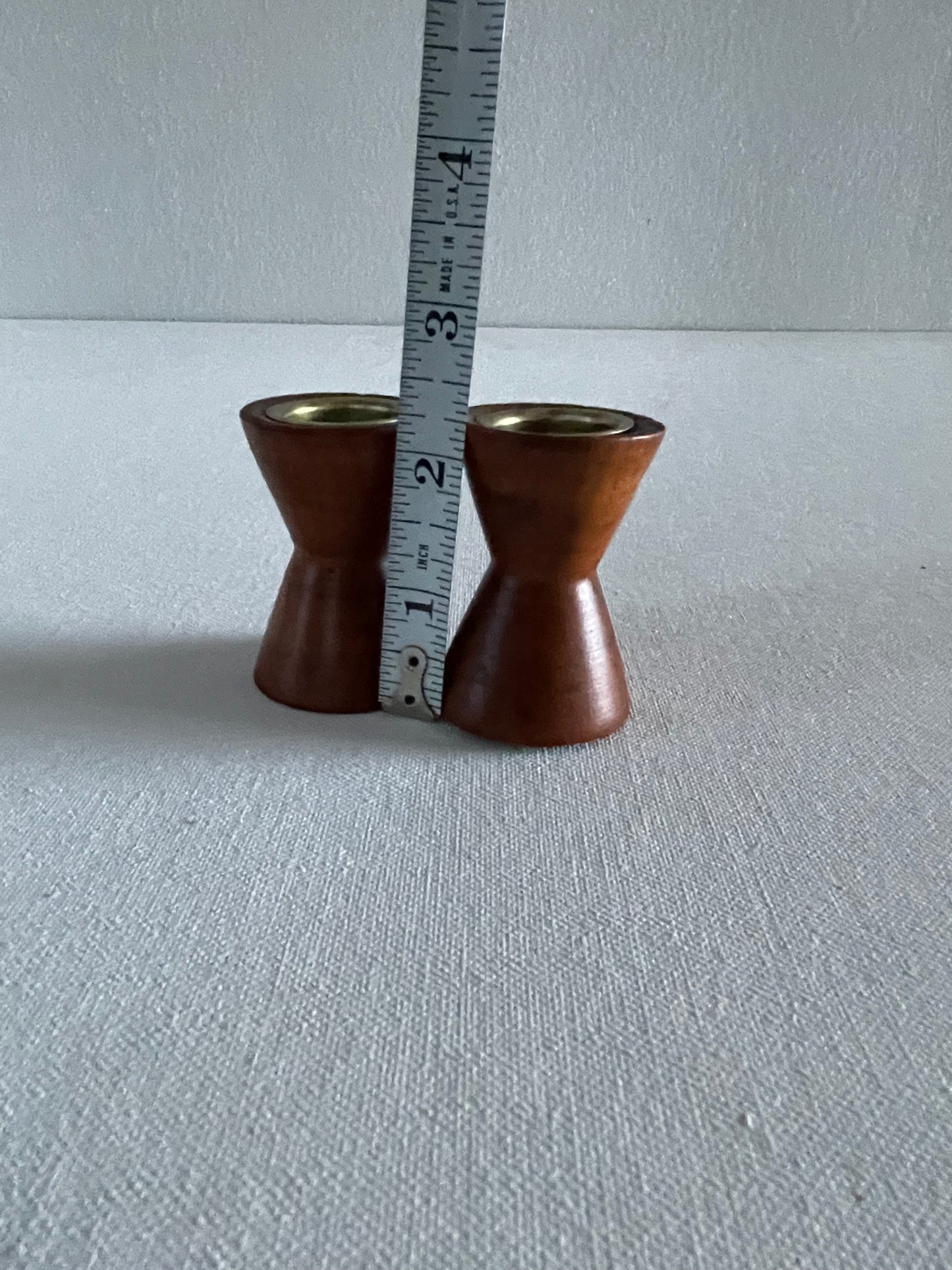 1960s Mid Century Danish Modern Teak Candle Holders Dual Size - a Pair