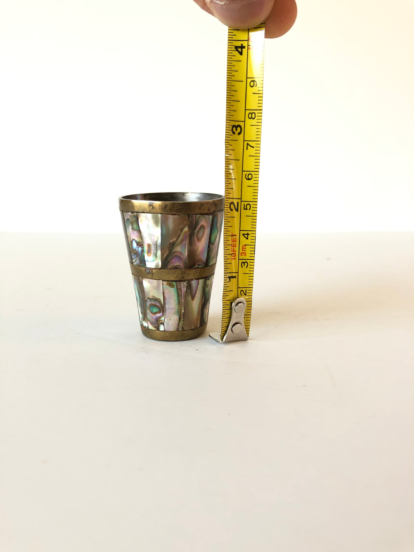 Mid 20th Century Mother of Pearl & Brass Shot Glass