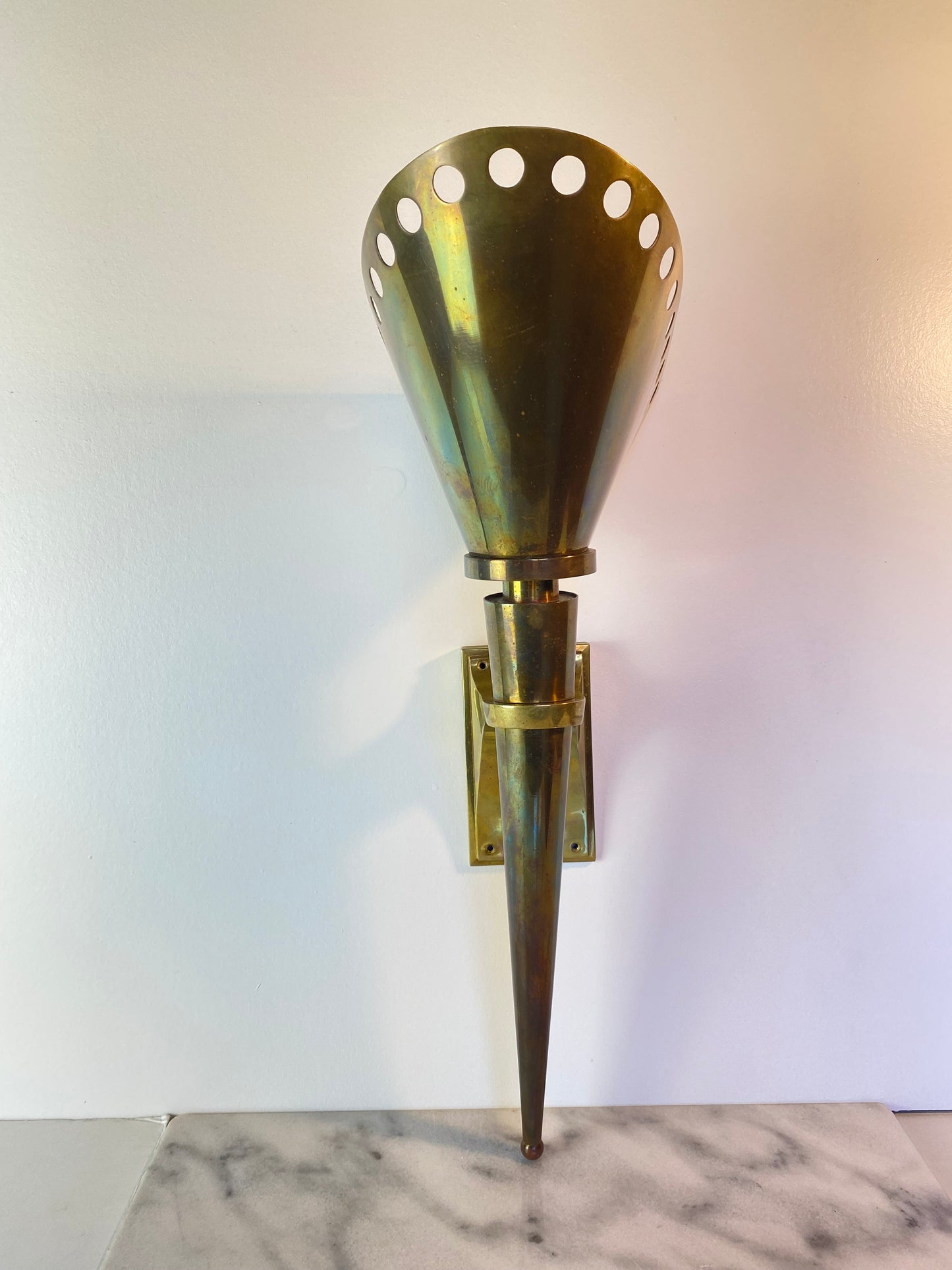 1950s Gilbert Poillerat French Mid-Century Design Brass Sconce