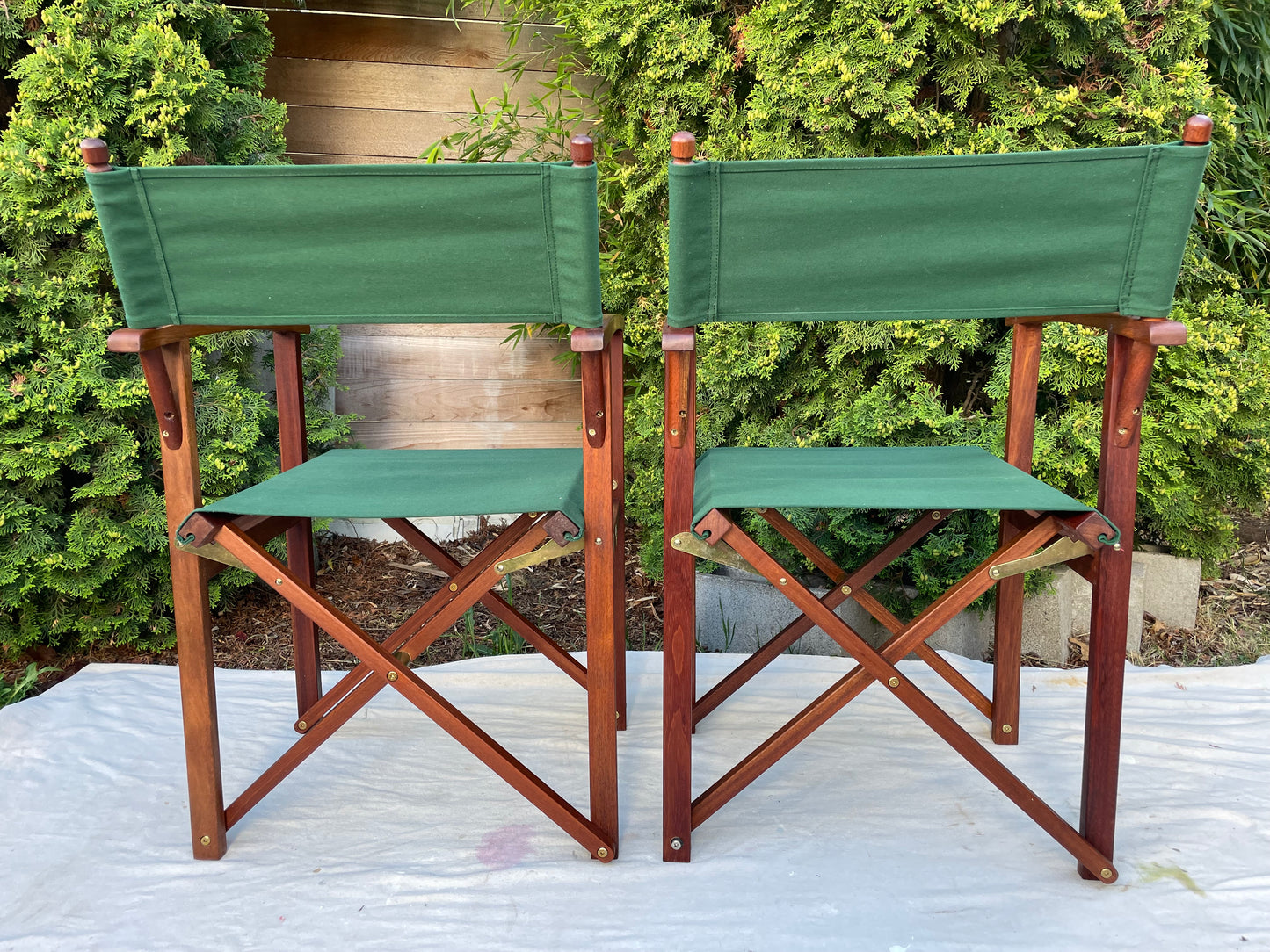 Vintage Hunter Green Teak Folding Directors Chair - Set of 2