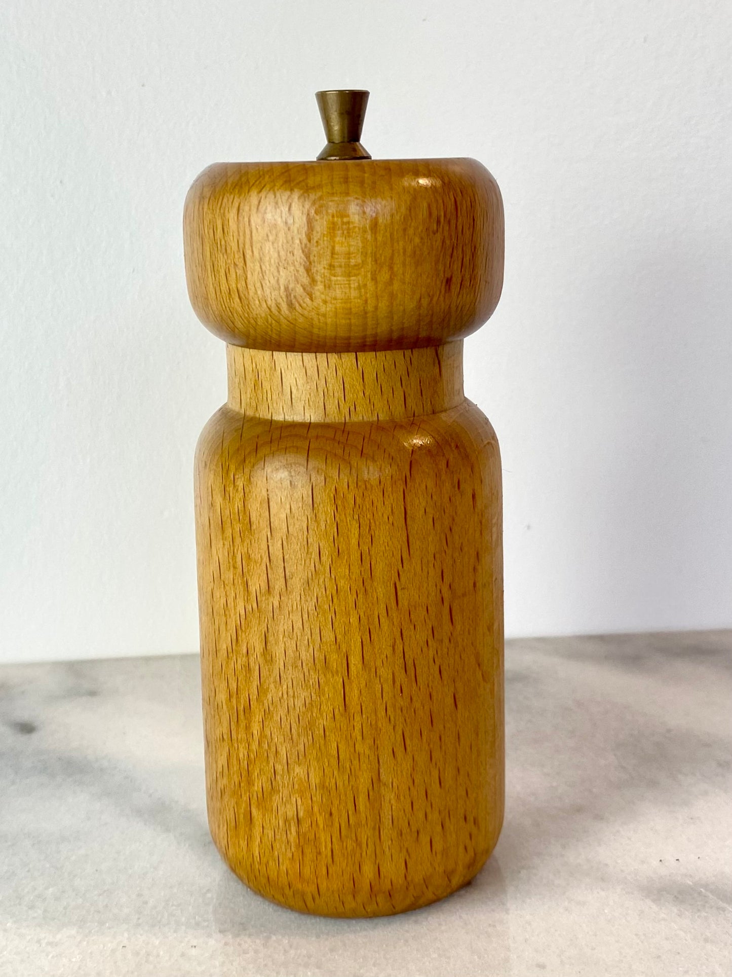 Vintage Danish Modern White Oak Salt or Pepper Grinder With Brass Hardware — Scandinavian European Kitchenware