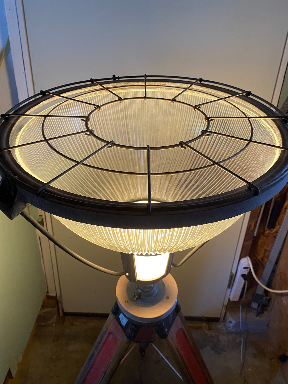 Vintage Holophane Glass Uplight Lamp on Keuffel & Esser Surveyor's Tripod