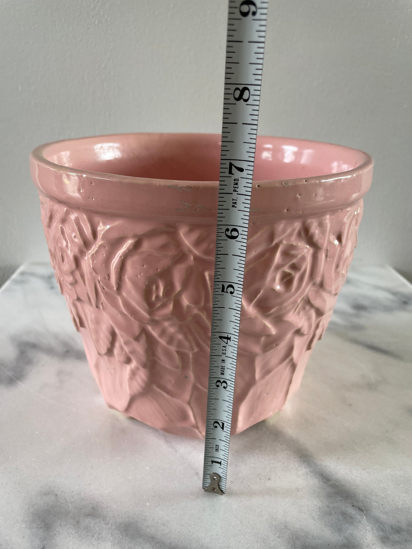 Vintage McCoy Art Pottery Jardiniere Flower Pot with Pink Floral Roses