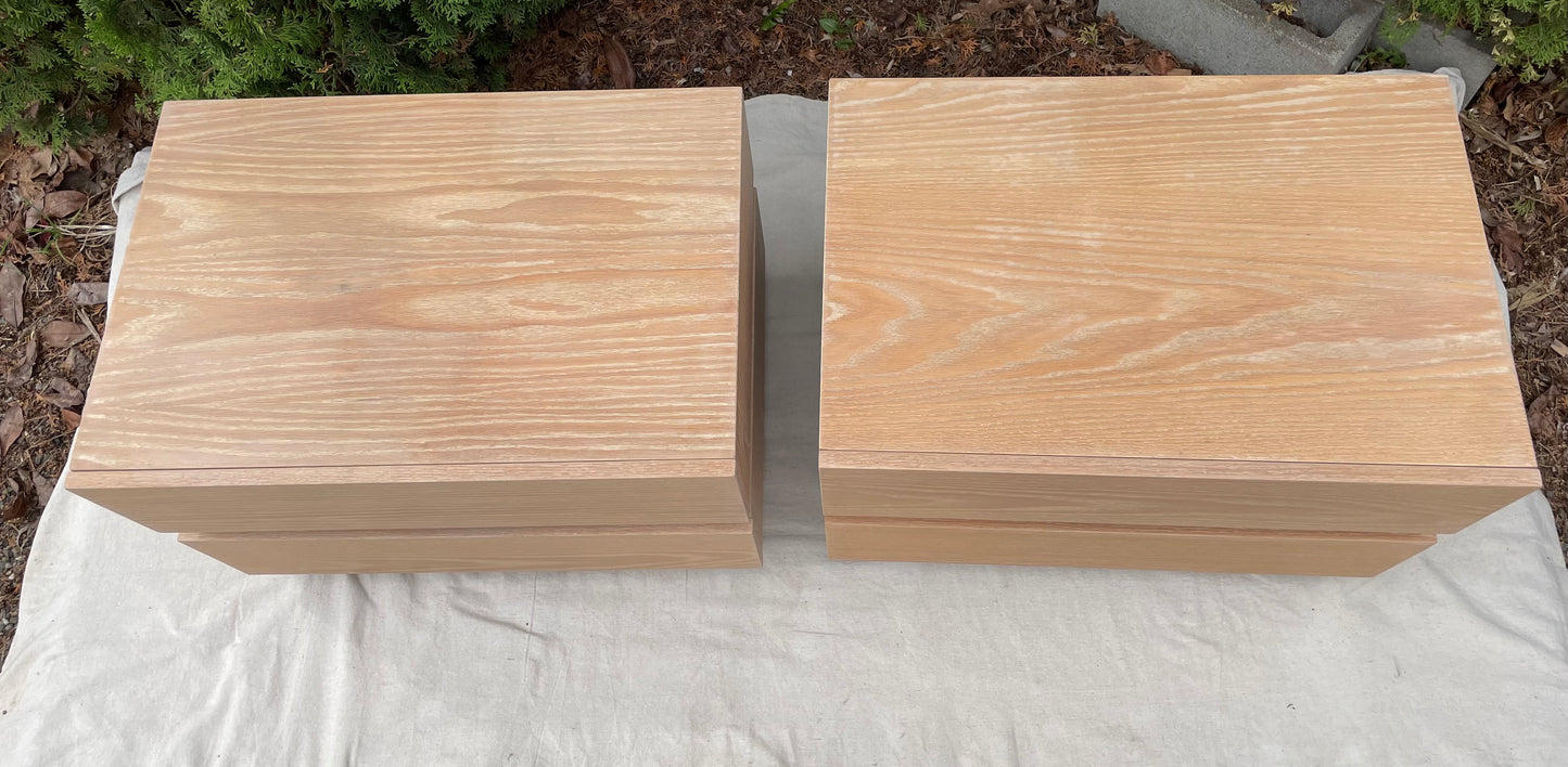 Vintage Modern Stacked Box Lawson Fenning Nightstands in White Oak - Pair