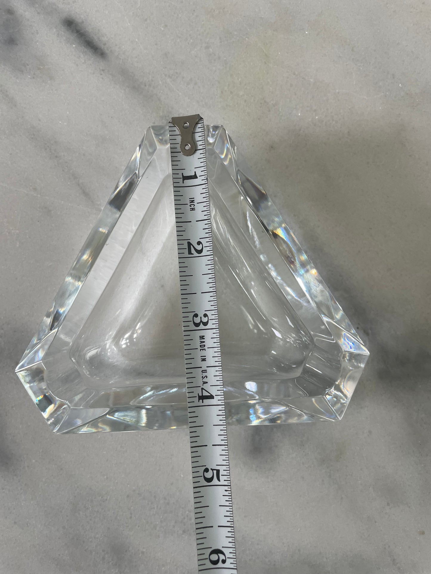 Vintage Val St Lambert Crystal Glass Ashtray Faceted Triangular Shape