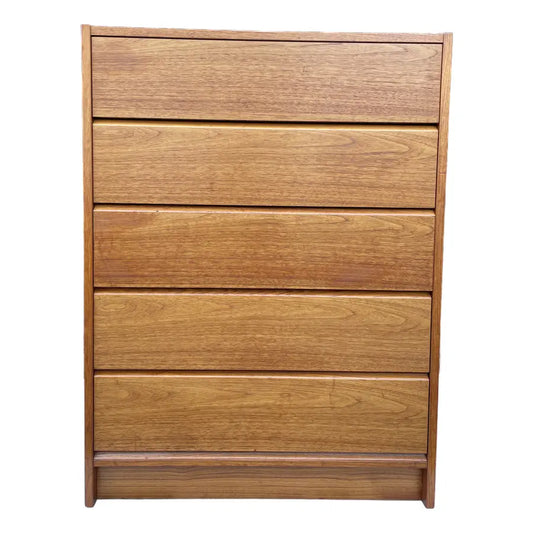 Mid 20th Century Danish Modern Teak Dresser: Mid Century Tallboy, 5 Drawers