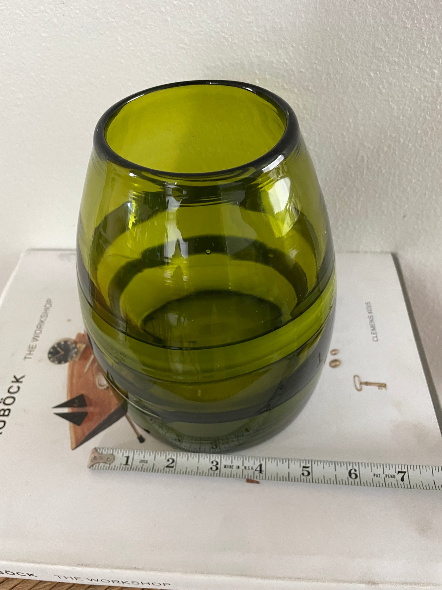 1990s Studio Art Glass Hand Blown Vase in Olive Green