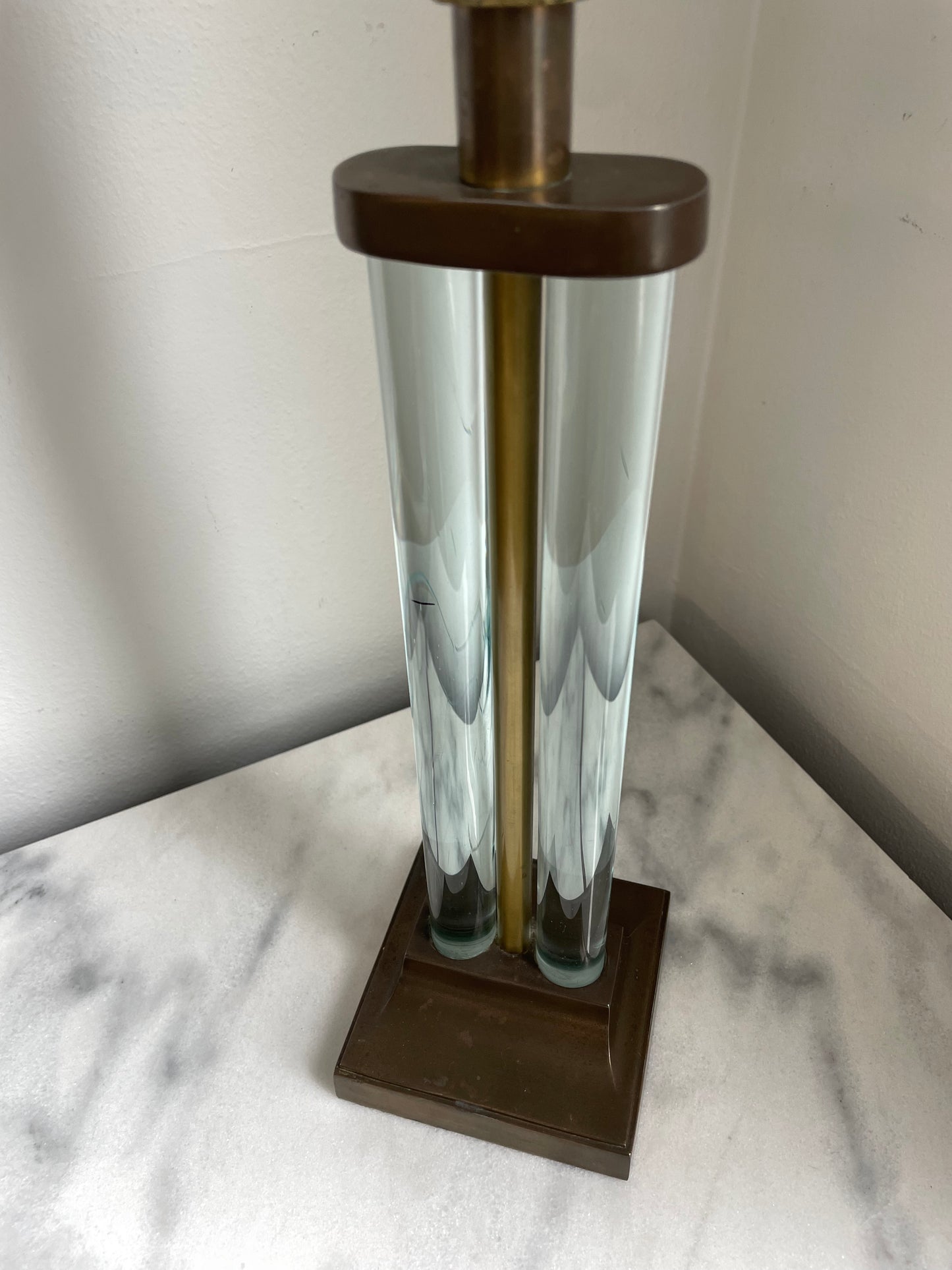 1940s Art Deco Glass and Nickel Table Lamp by Gilbert Rohde for MSLC