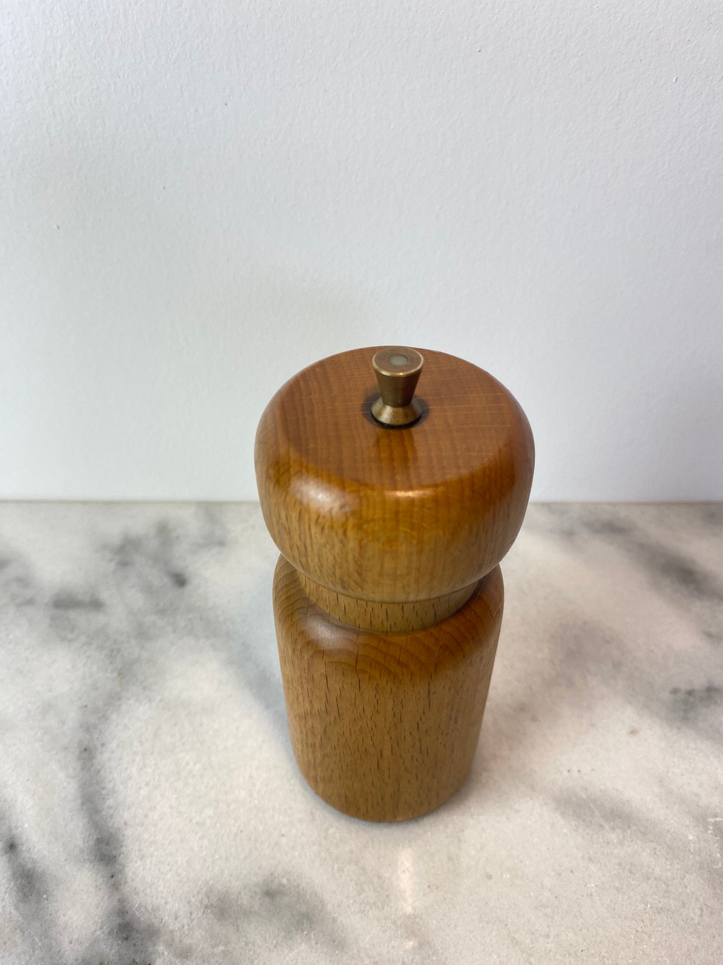 Vintage Danish Modern White Oak Salt or Pepper Grinder With Brass Hardware — Scandinavian European Kitchenware