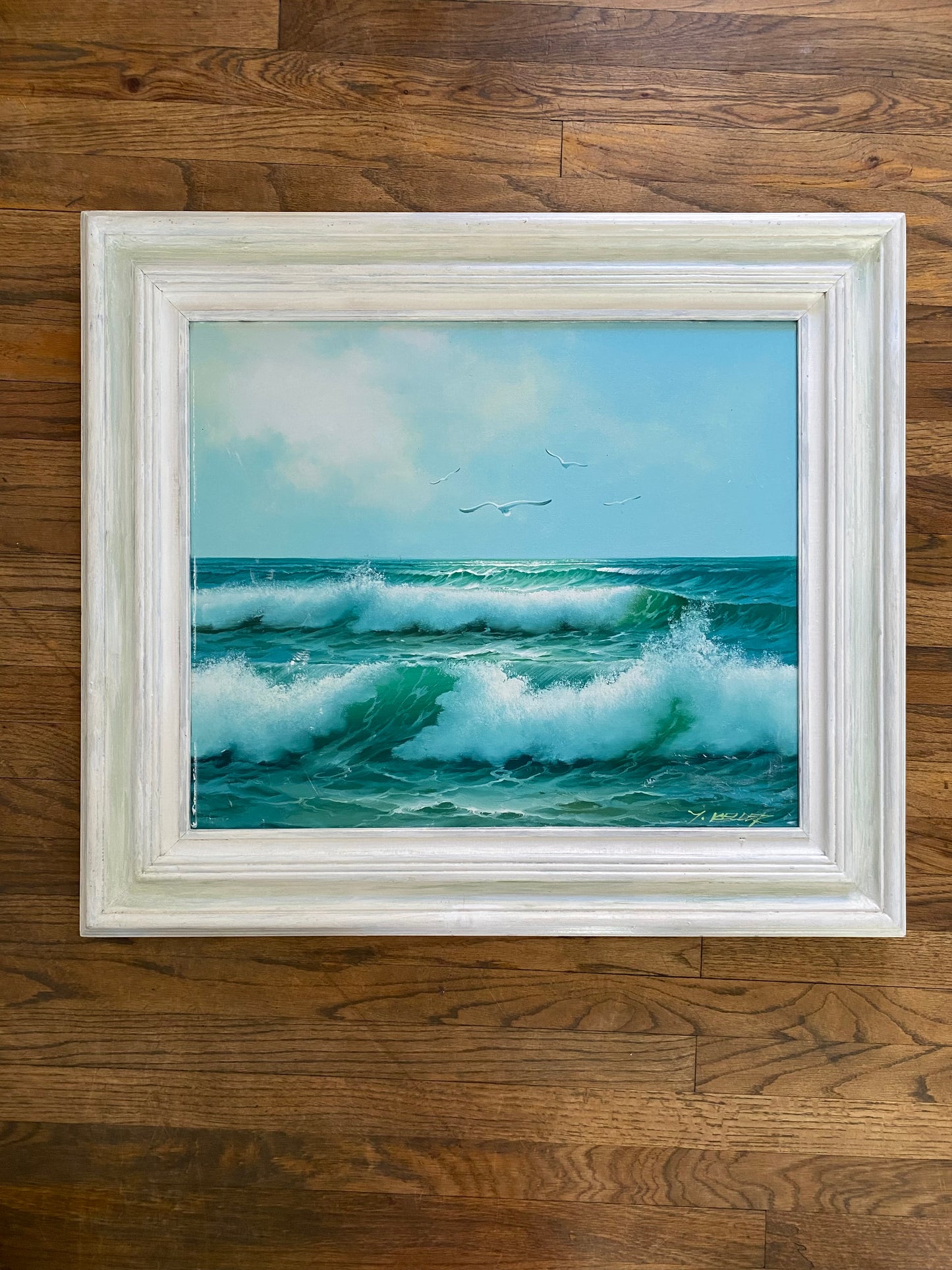 Vintage Signed Y. Keller Seascape Oil Painting, Framed Crashing Waves