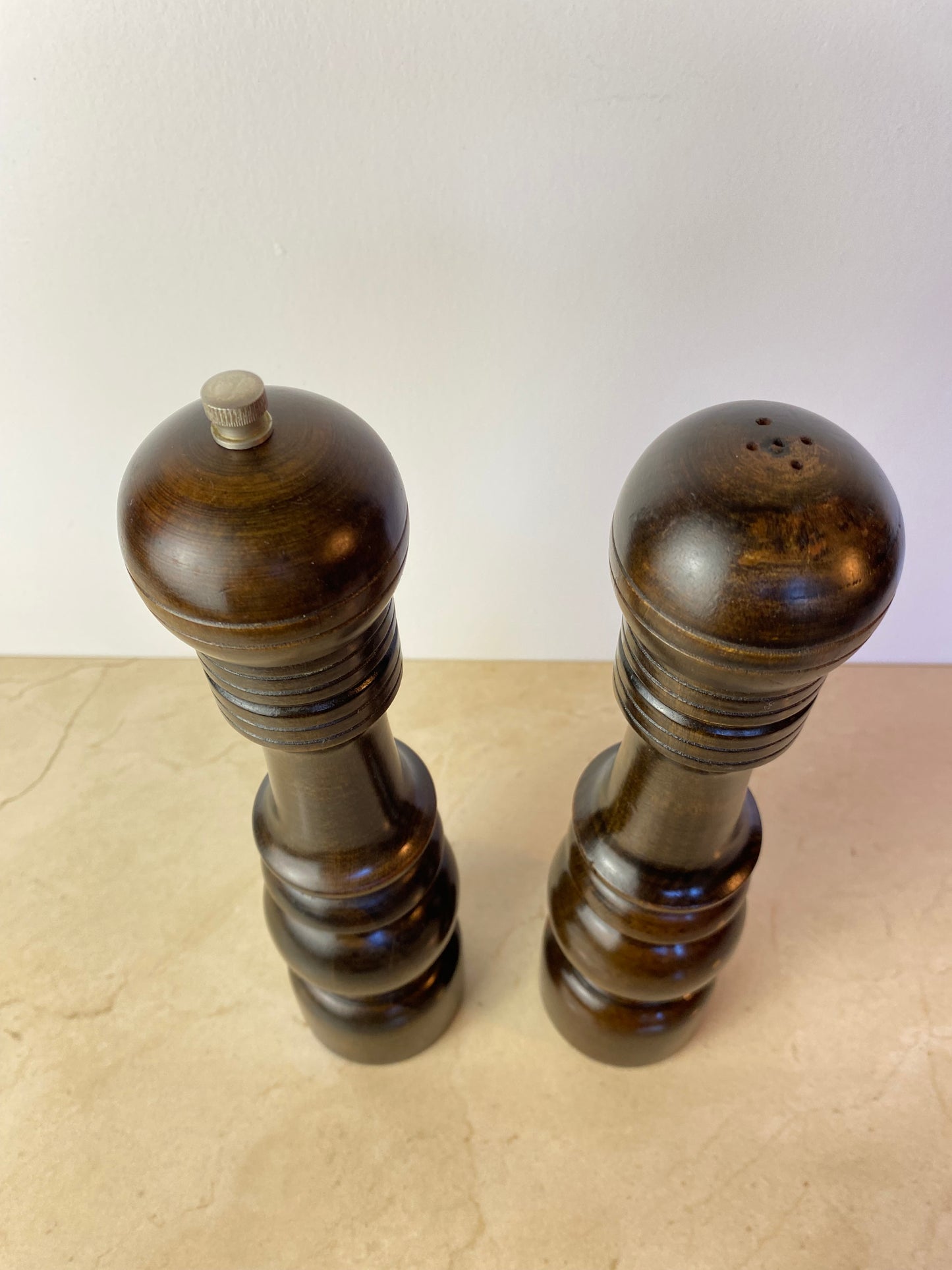 Vintage Made in Japan Dark Hardwood Salt & Pepper Mill Set, Turned Wood Grinder Pair