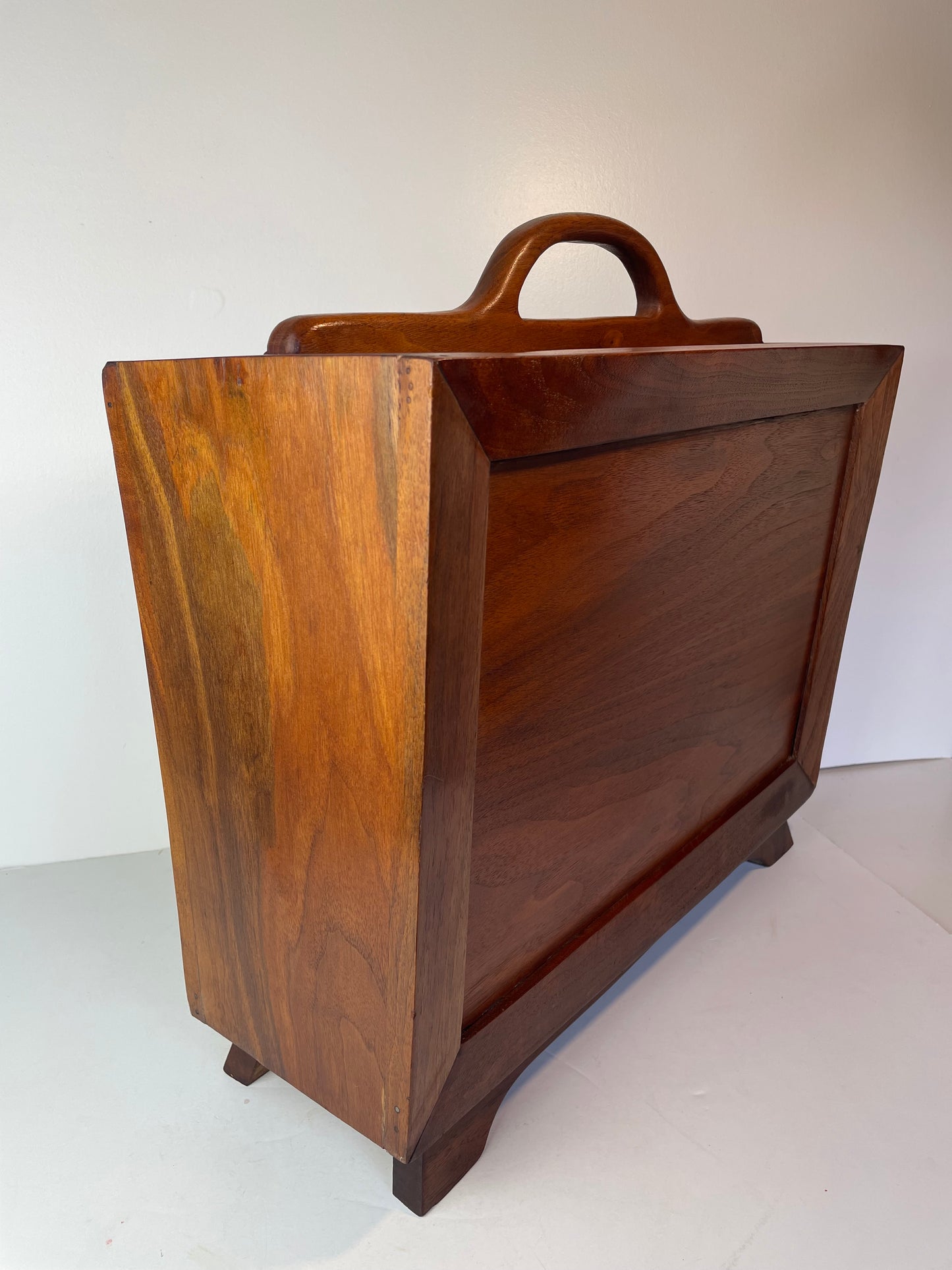 Vintage Woodcraft Studio Made Solid Walnut Magazine Holder