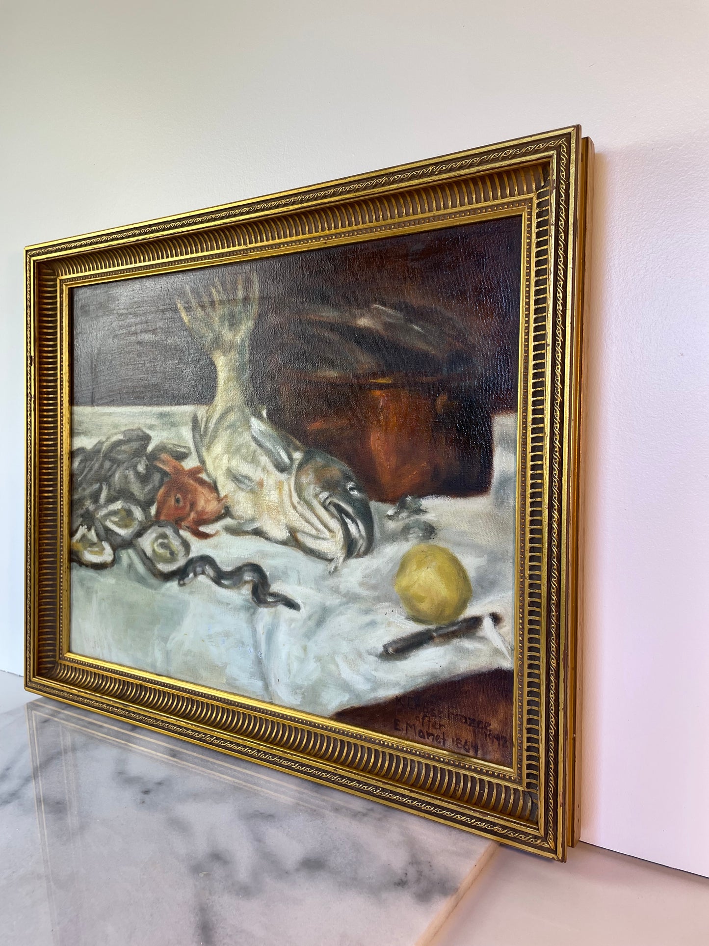 Karen Chase Frazee After Édouard Manet's Painting Titled Fish Still Life or Still Life With Carp