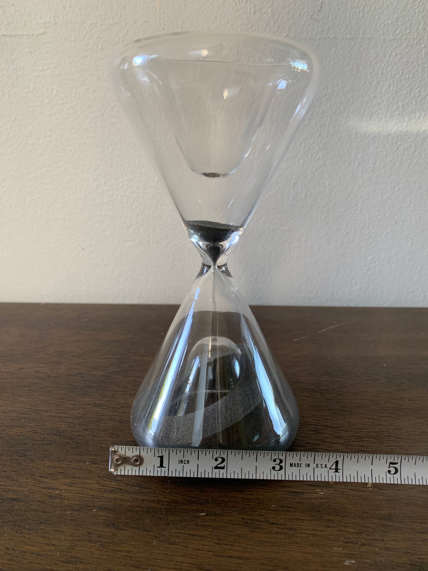 Mid-Century Modern Blown Cone Shape 1/2 Hour Glass With Black Sand