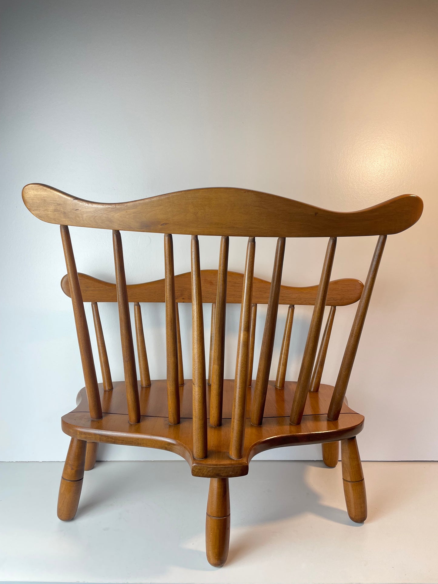 Vintage Early American Solid Maple Magazine Rack by R. Veal & Sons, Albany or — Windsor Style