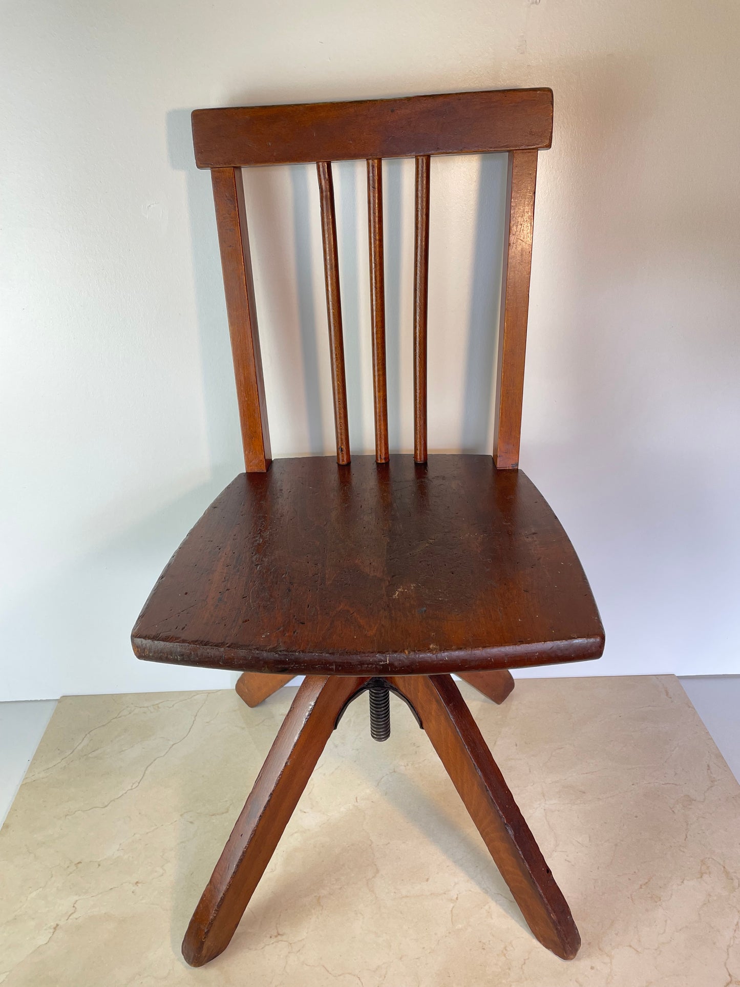 Vintage Rustic Industrial Swivel Child's Chair, Hardwood & Cast Iron School Chair