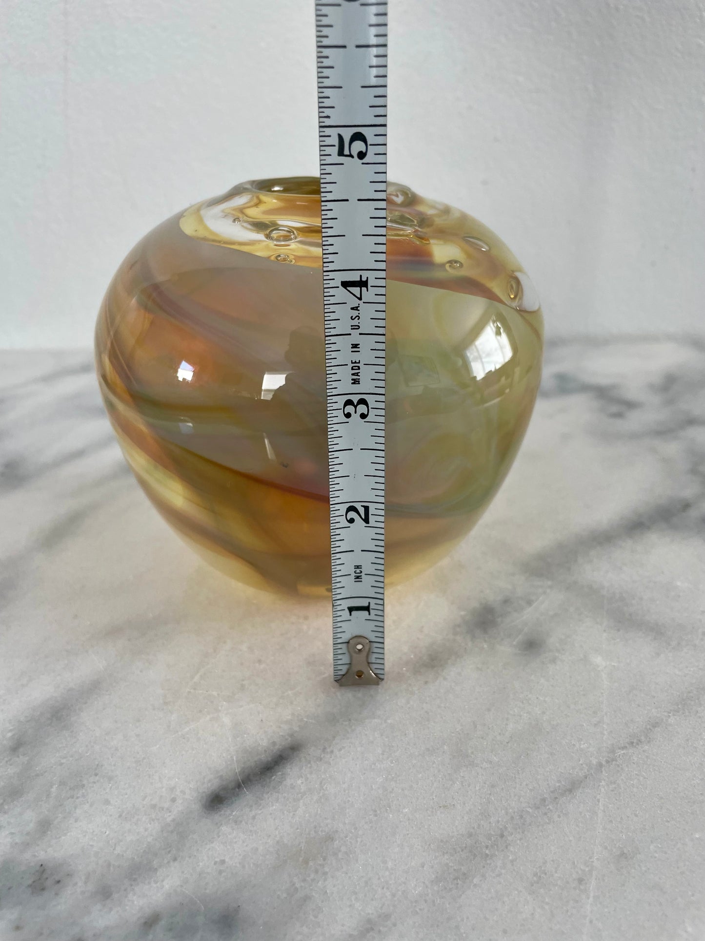 Vintage Amber Opalescent Swirled Mouth Blown Glass Vase