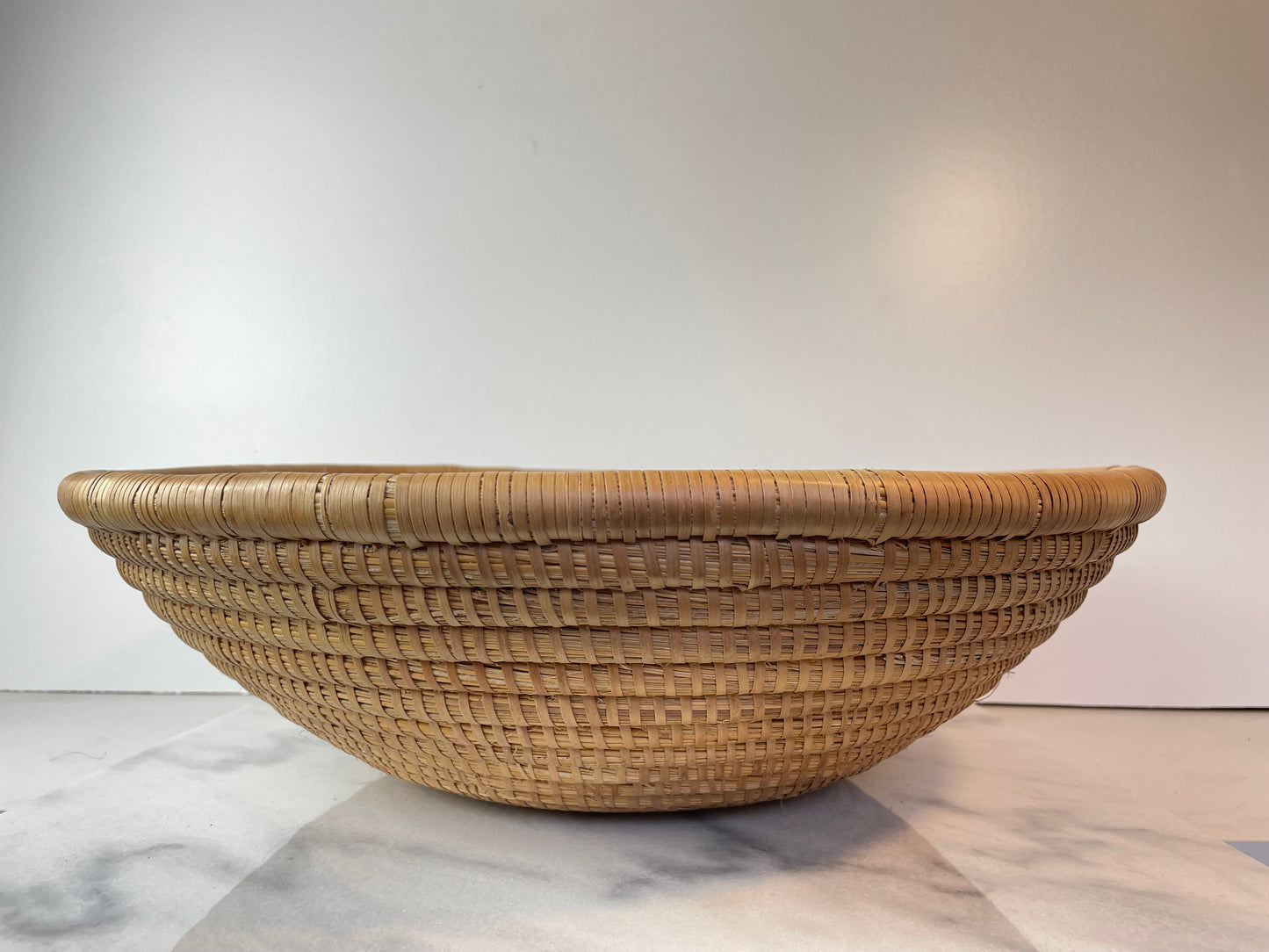 Handwoven Coiled Rattan Shallow Basket Bowl Natural Fiber Boho & Coastal Decor