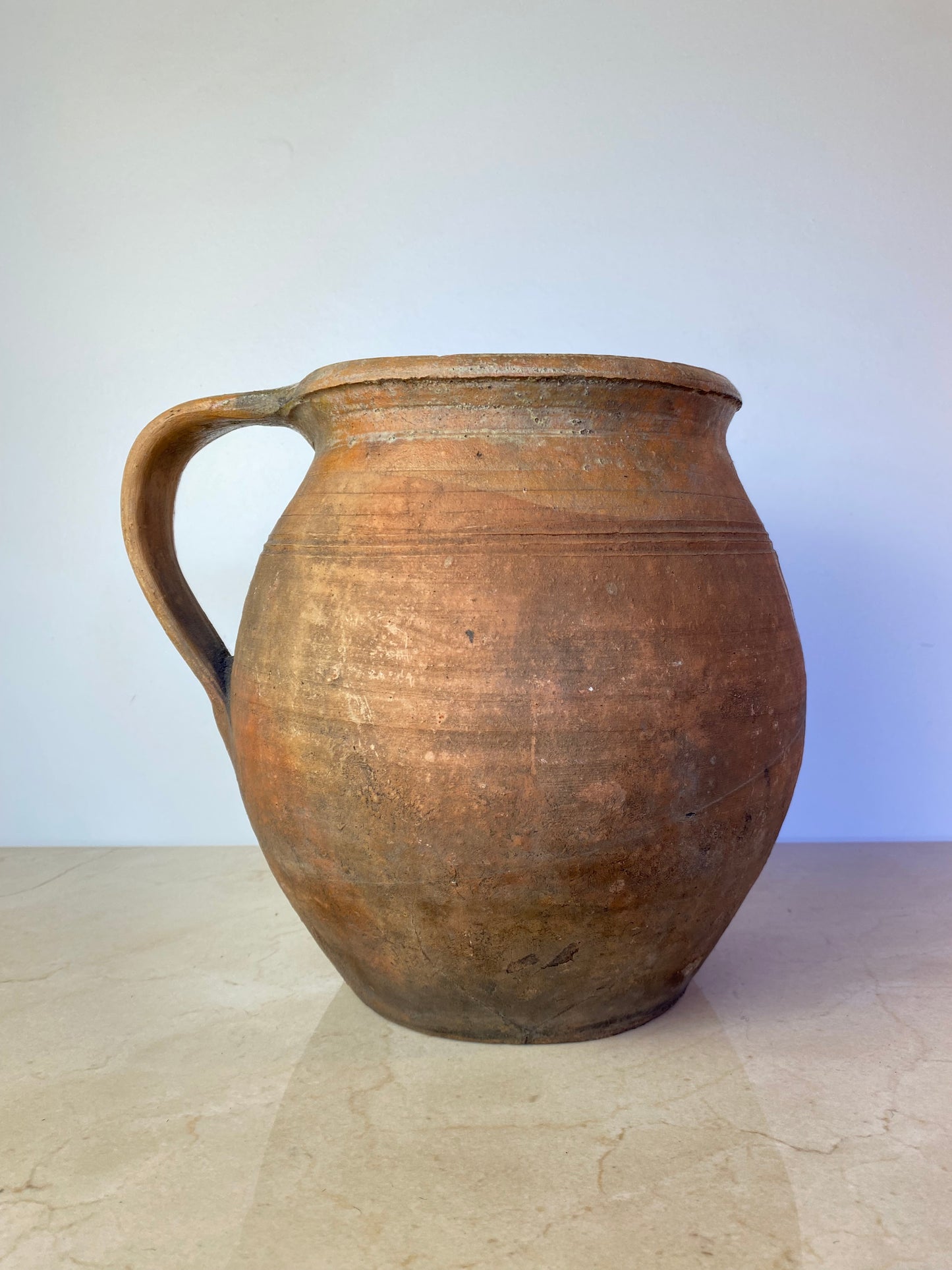 Antique Rustic Terracotta Water Jug, Mediterranean Style