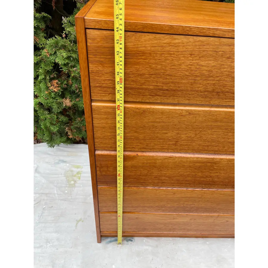 Mid 20th Century Danish Modern Teak Dresser: Mid Century Tallboy, 5 Drawers