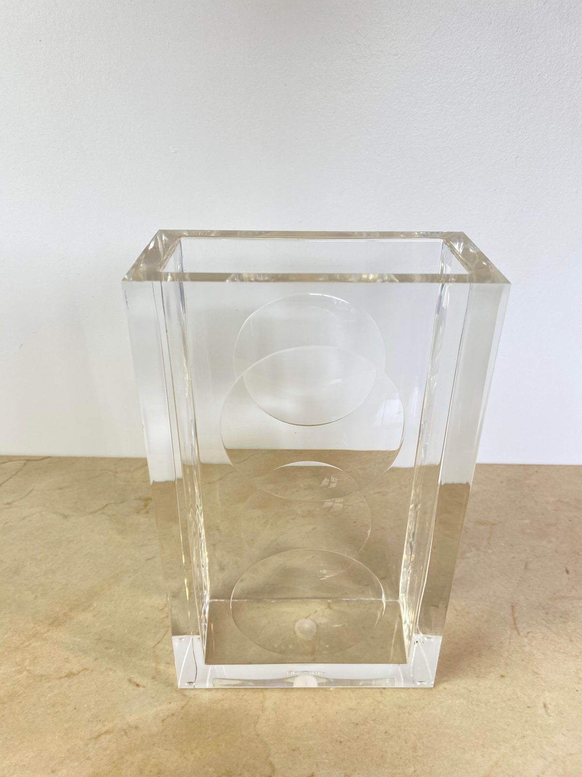 Vintage Guzzini Lucite Block Vase, Italian Space Age, Signed