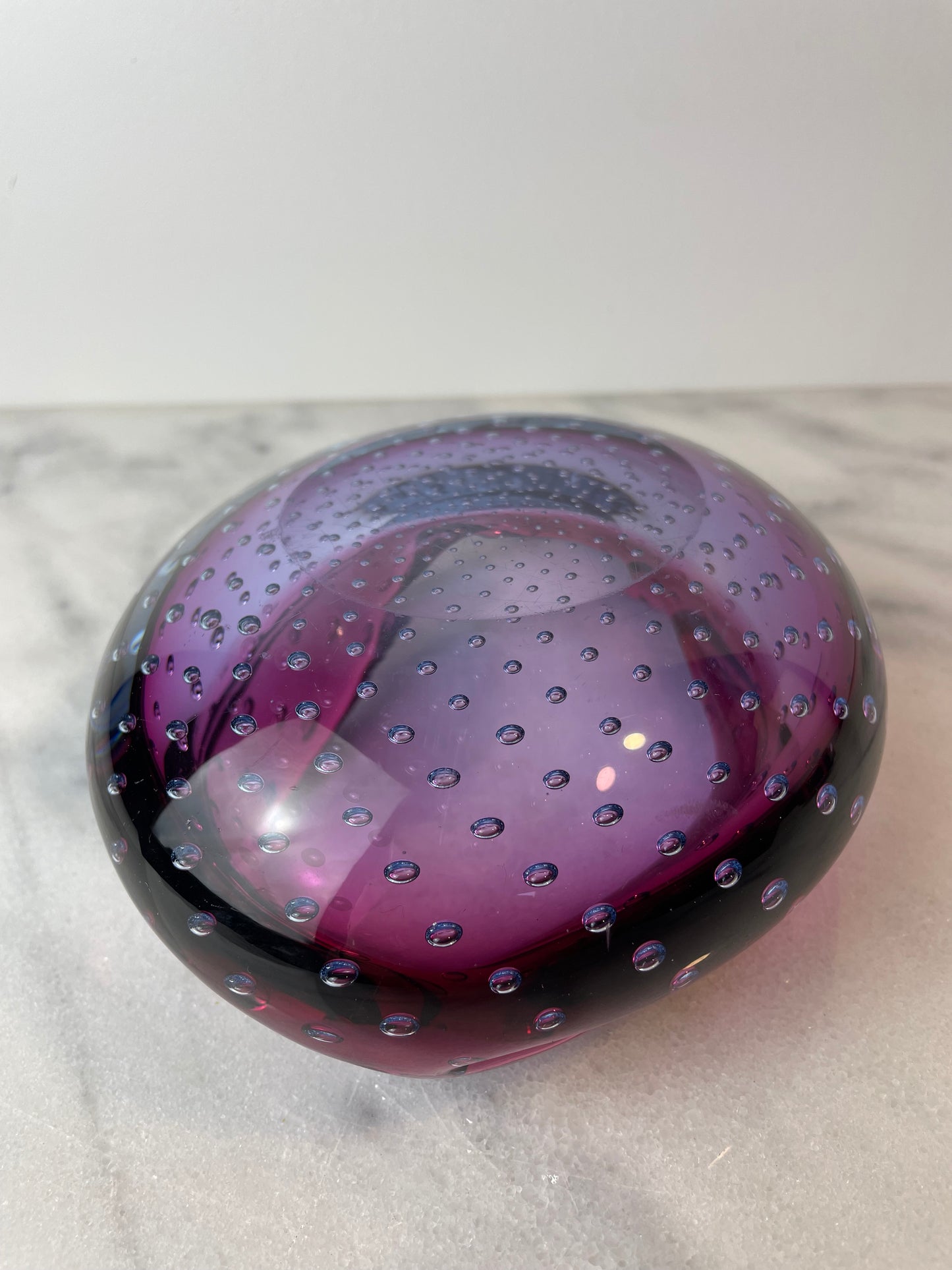 Vintage Murano “Bullicante” Controlled Bubble Art Glass Ashtray Attributed to Seguso, 1950s–1960s